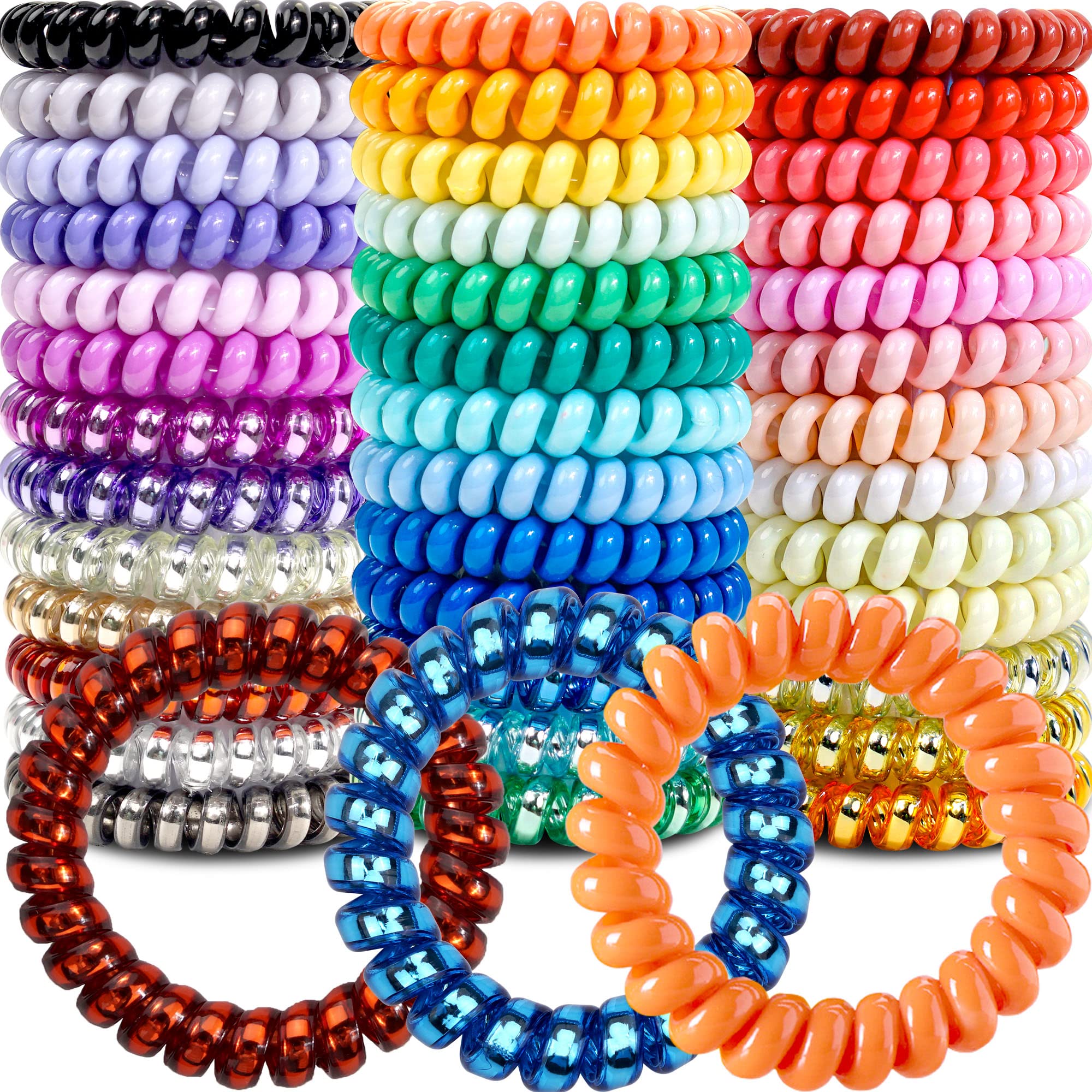 Joyoyo Spiral Hair Ties 40 Pack No Crease Multi Color Waterproof Phone Cord Hair Coils Hair Elastic Ties Hair Accessories For Wo