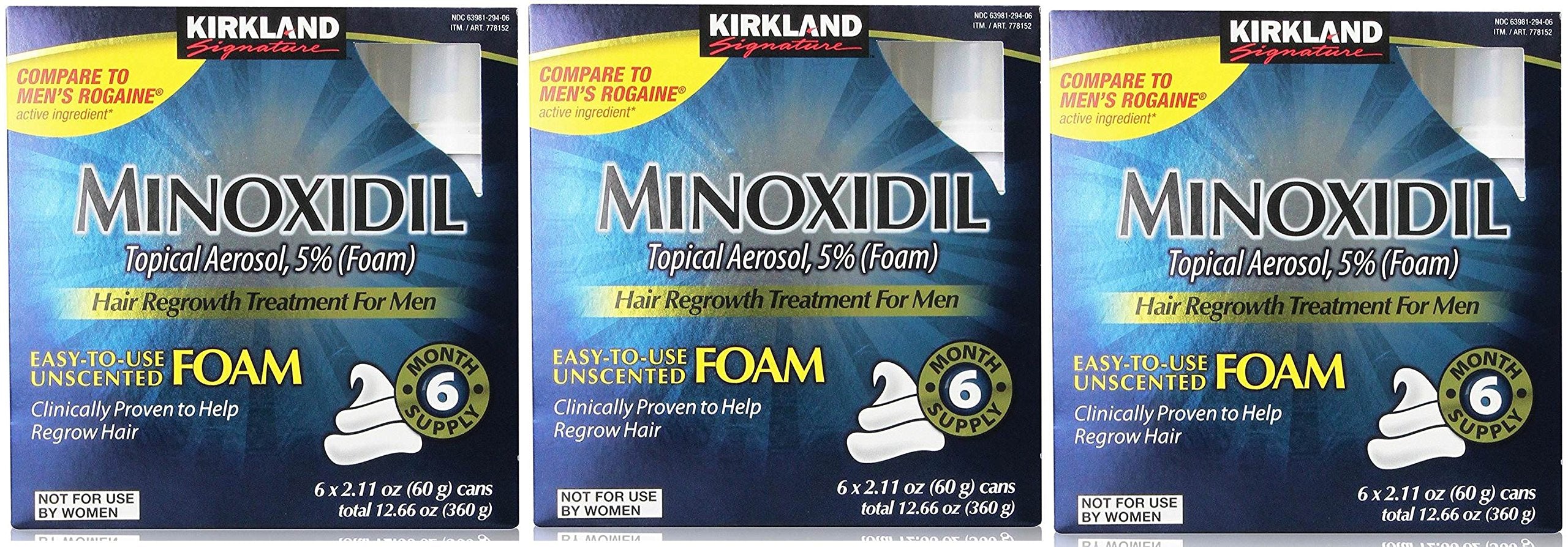 Kirkland Signature Hair Regrowth Minoxidil for Men, 2.11oz (6 Ct) (Pack of 3)