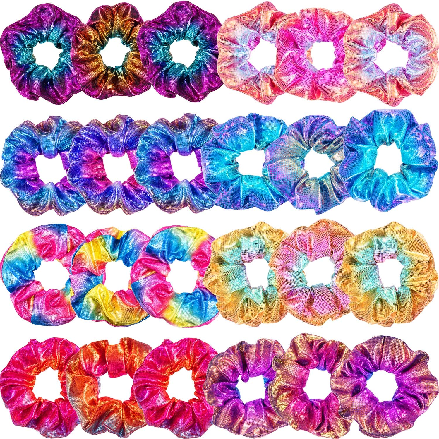 Tatuo 24 Pieces Shiny Metallic Scrunchies Hair Elastic Bands/ Ties Ropes for Women or Girls Hair Accessories, Large (Rainbow Col