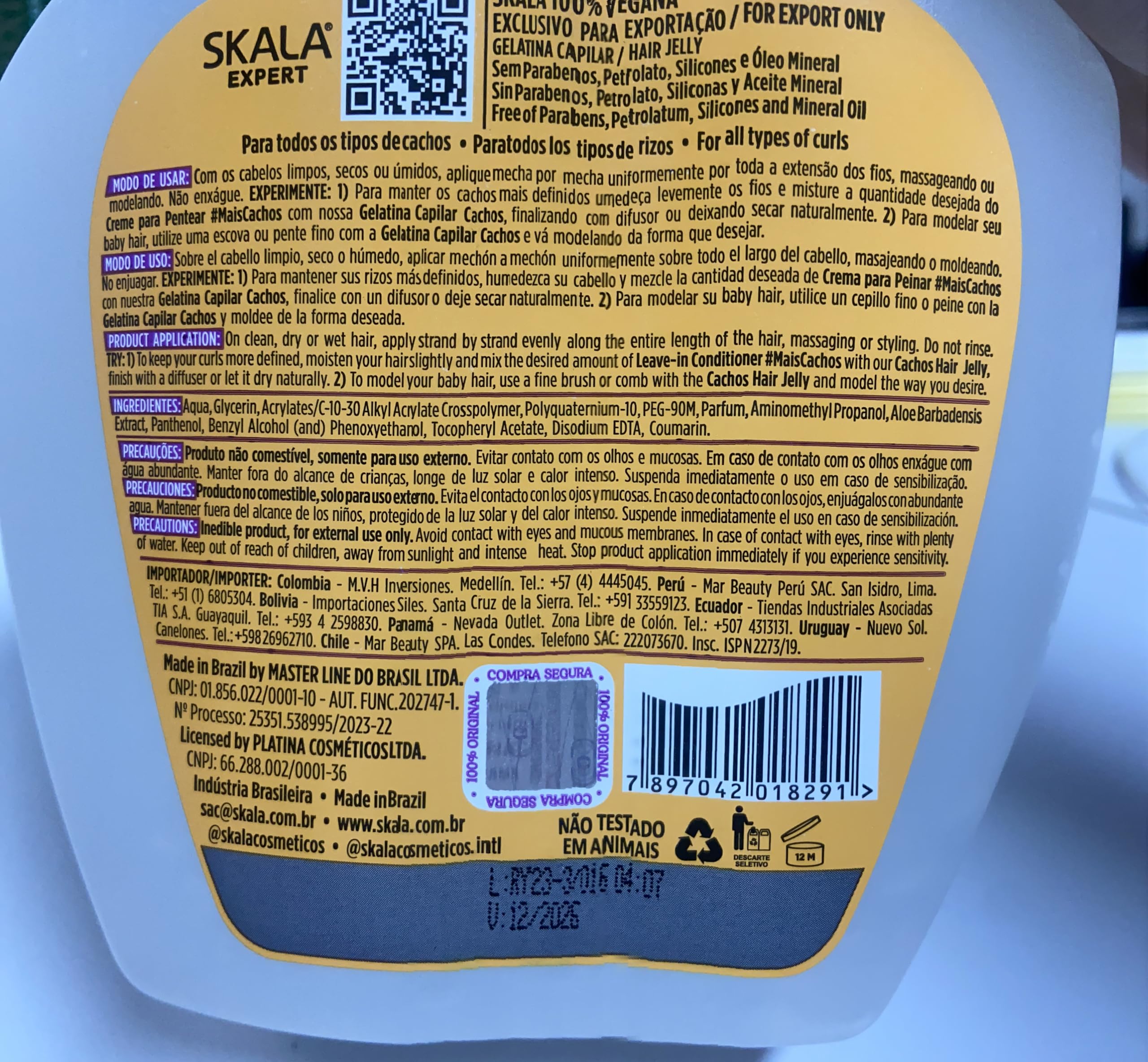 Skala Linha Expert - Gelatina Capilar Cachos 1000 Gr - (Expert Collection - Curls Hair Jelly Cream Net 35.2 Oz