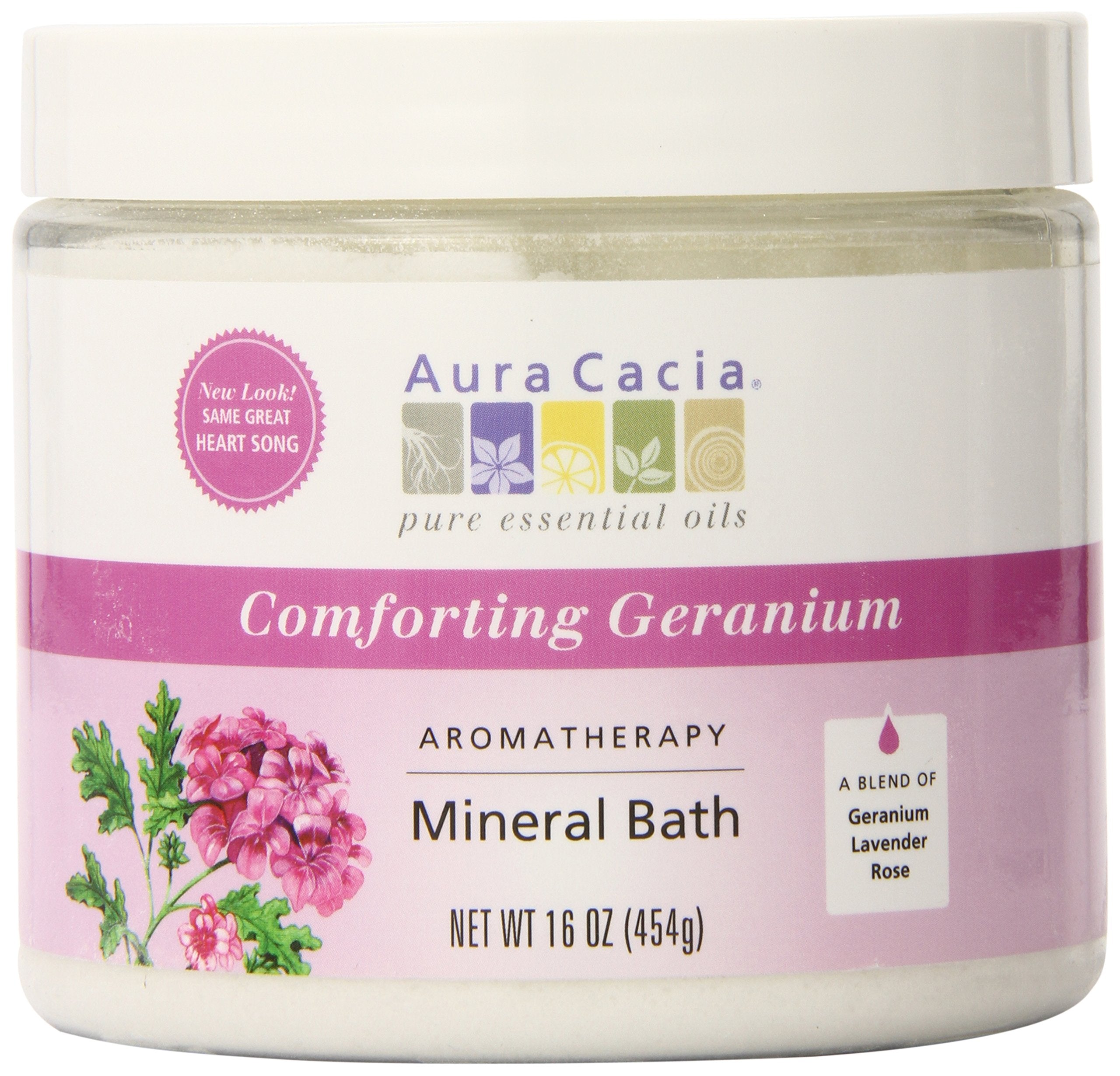 Aura Cacia Aromatherapy Mineral Bath, Comforting Geranium, 16 ounce jar
