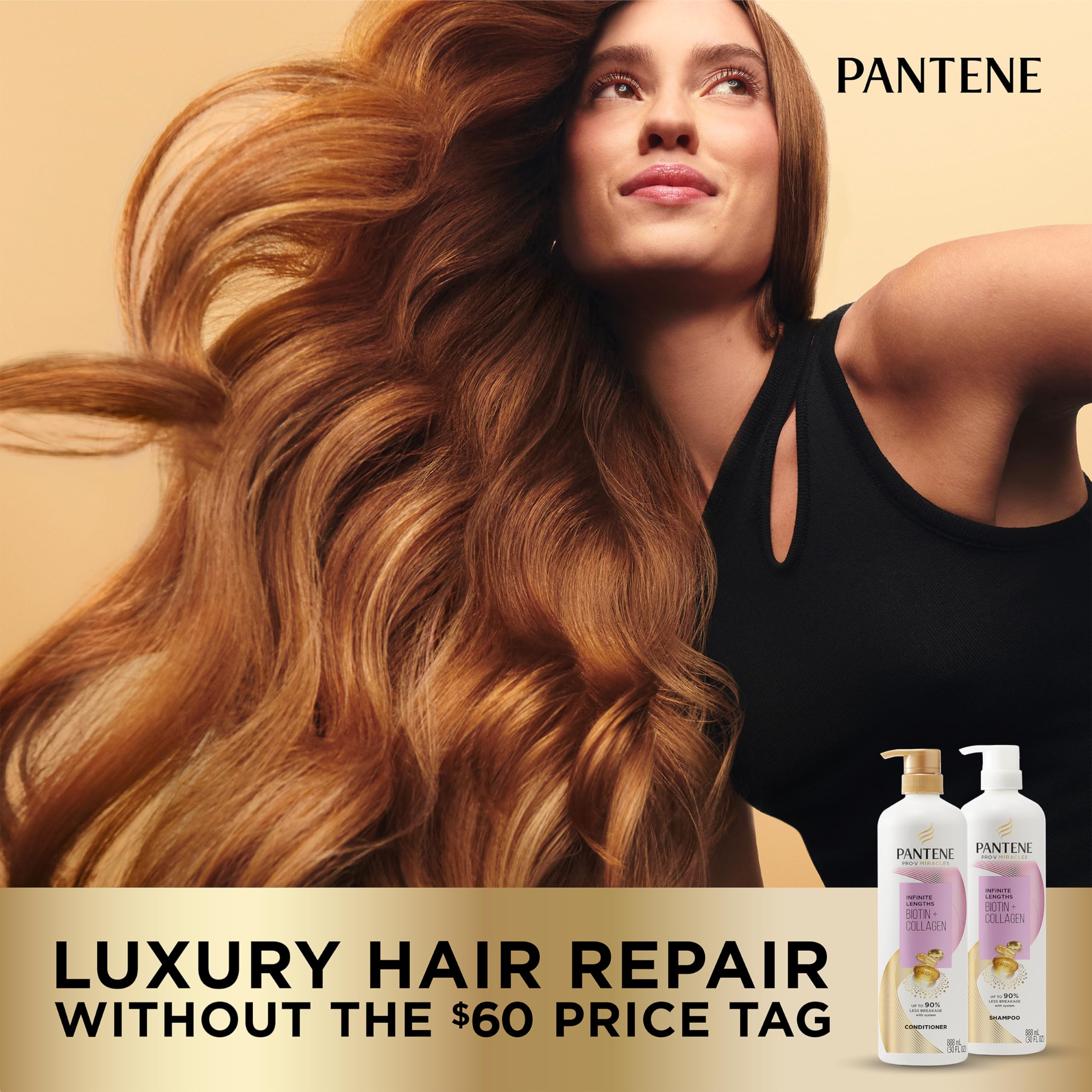 Pantene Infinite Lengths Conditioner with Biotin + Collagen, Strengthens Brittle Hair, Up to 90% Less Breakage, 1 Minute Miracle