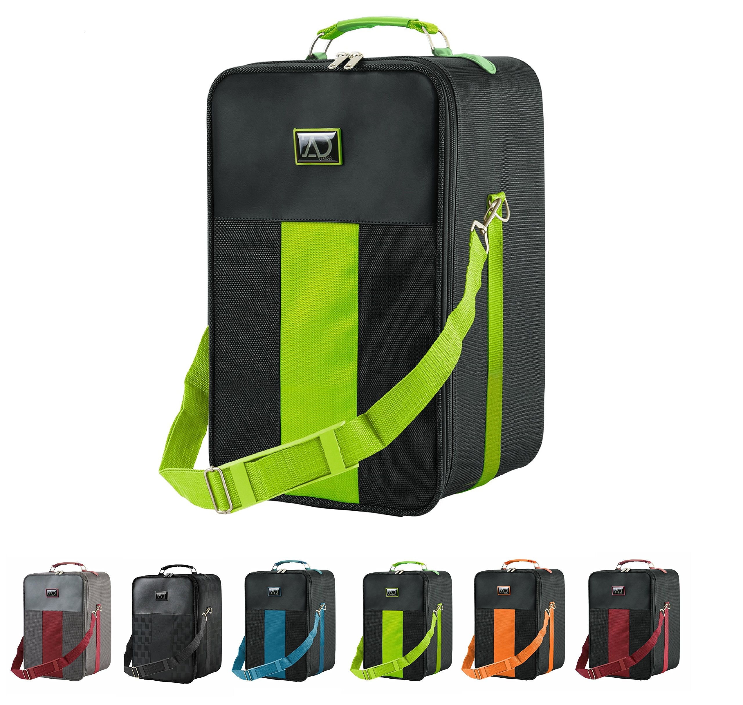 Small Wig Travel Box with Top Handle, Shoulder Strap & Double Zipper, Carrying Case with Removable Head-Holding Base - Black & G