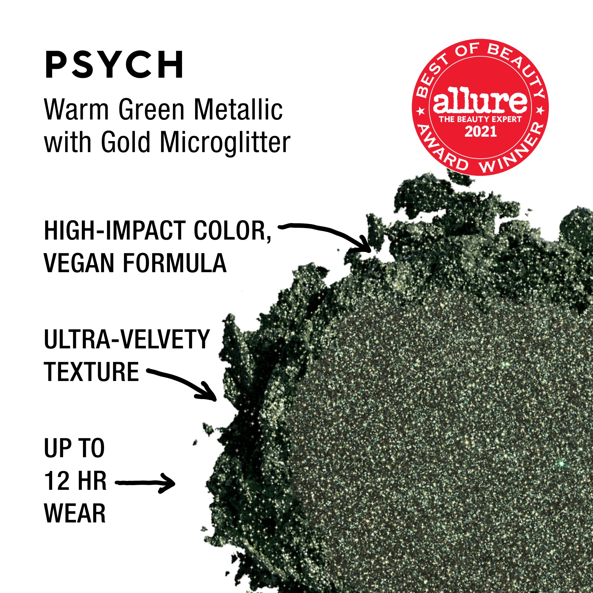 Urban Decay 24/7 Longwear Eyeshadow Single (Psych - Warm Green Metallic), High-Pigment Eye Shadow Compact, Smooth & Blendable Co