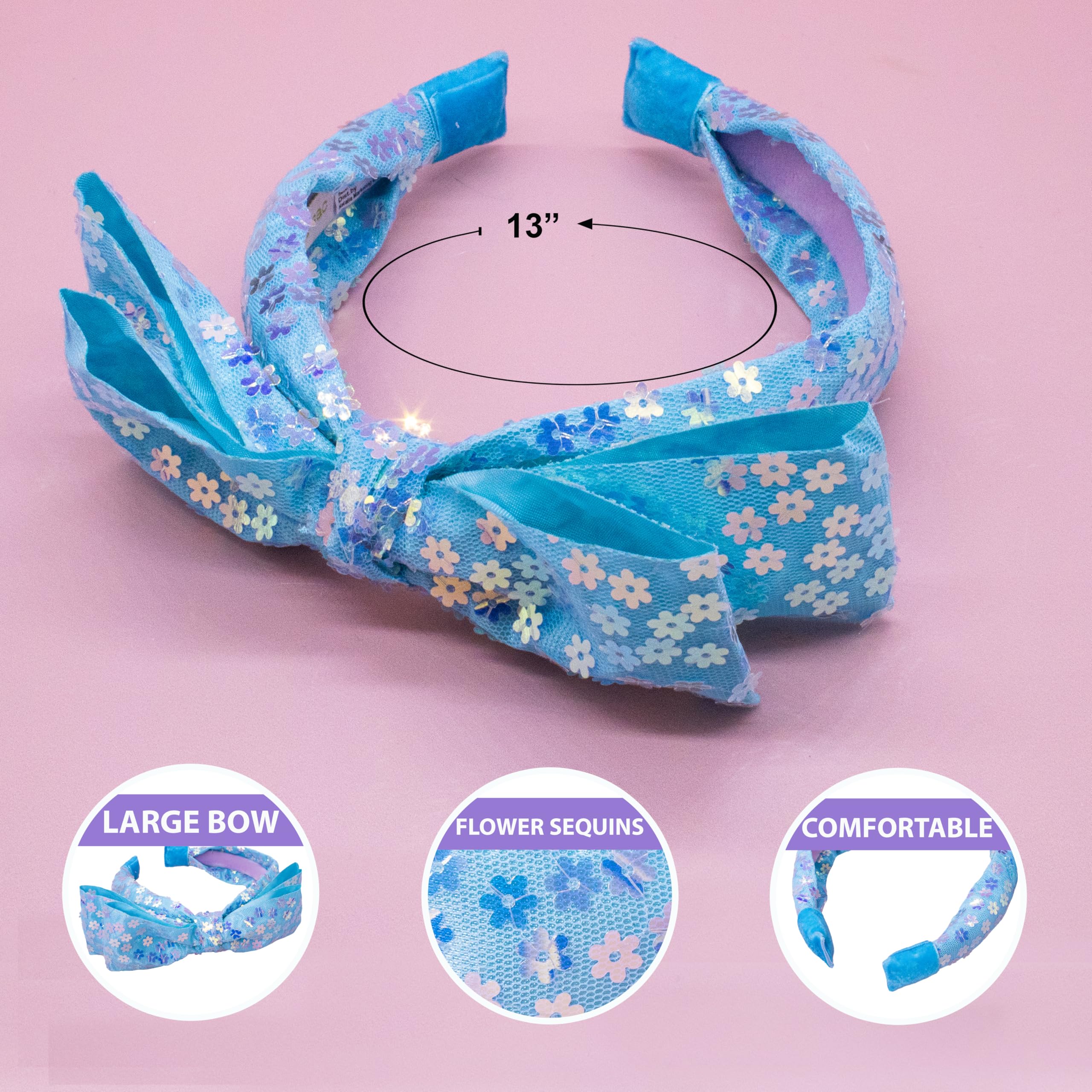 Frog Sac Bow Headbands For Girls - Toddler Hair Accessories, Little Girl Blue Bowknot Flower Hair Bands, Cute Knotted Kids Fashi