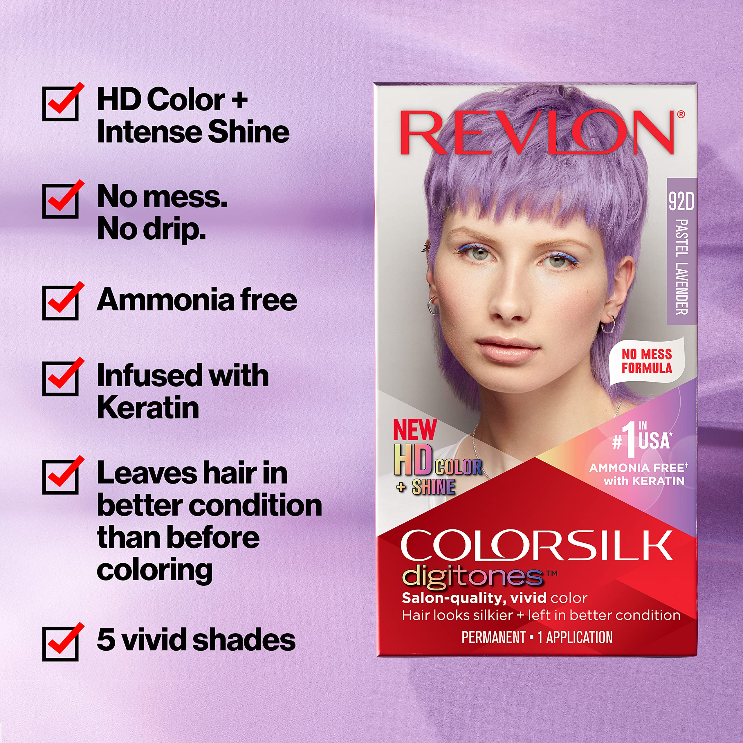 REVLON ColorSilk Digitones Permanent Hair Color, 4.4 Fl Oz, 92D Pastel Lavender, Model 7270368092