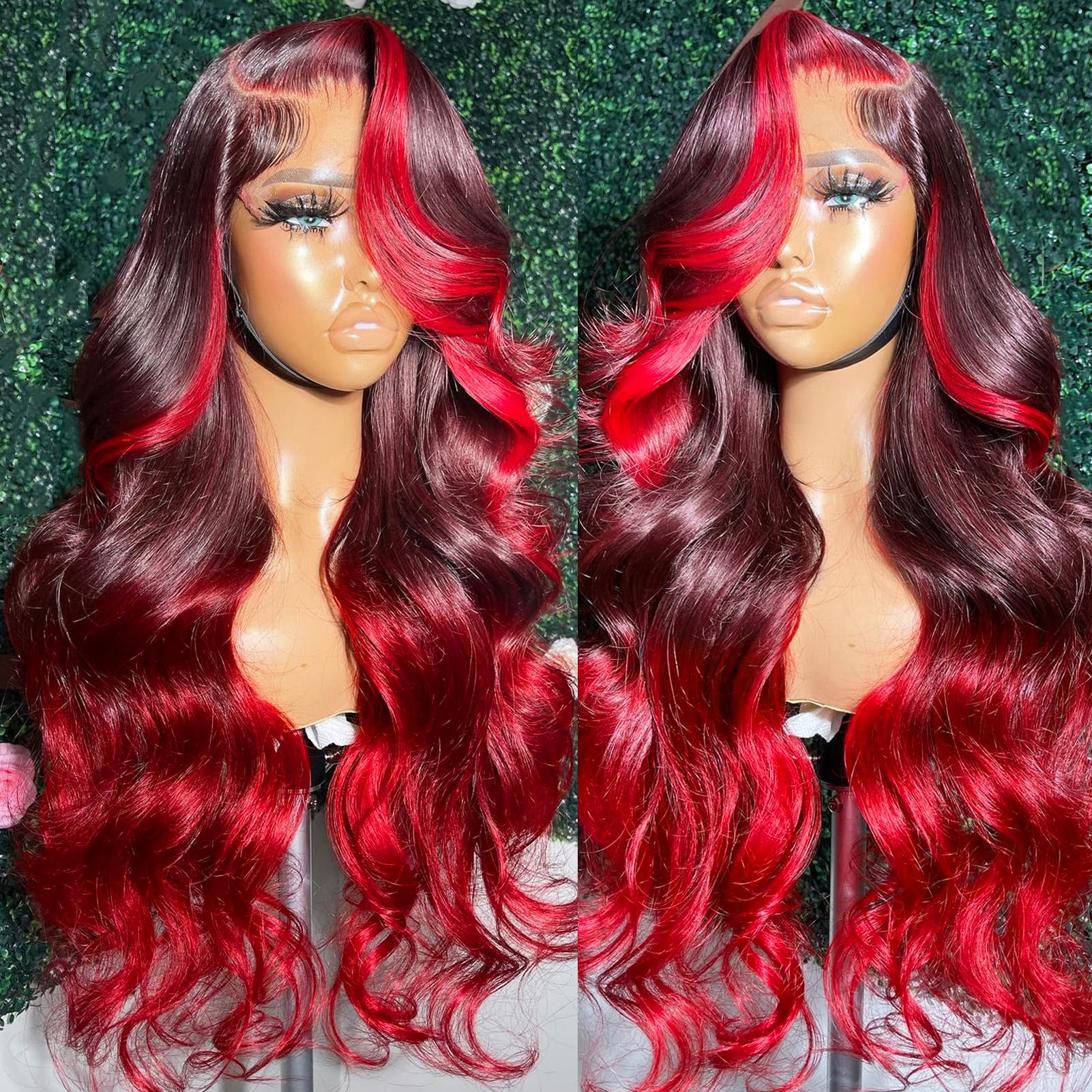 Yms Ombre Red Glueless Wigs Human Hair Pre Plucked Hot Red Wig Human Hair Body Wave Hd Lace Front Wigs Human Hair 180% Density S