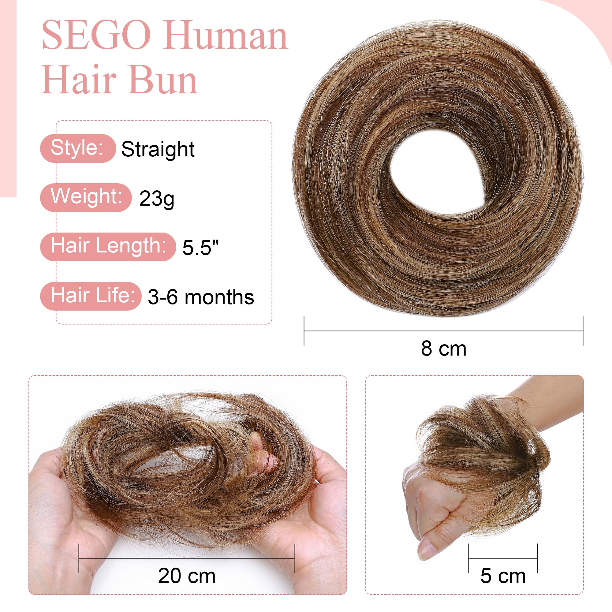 Sego Human Hair Messy Bun Hair Piece Scrunchies Real Human Hair Natural Wavy Smoothed Updo Hairpieces Donut Chignon Ponytail Ext