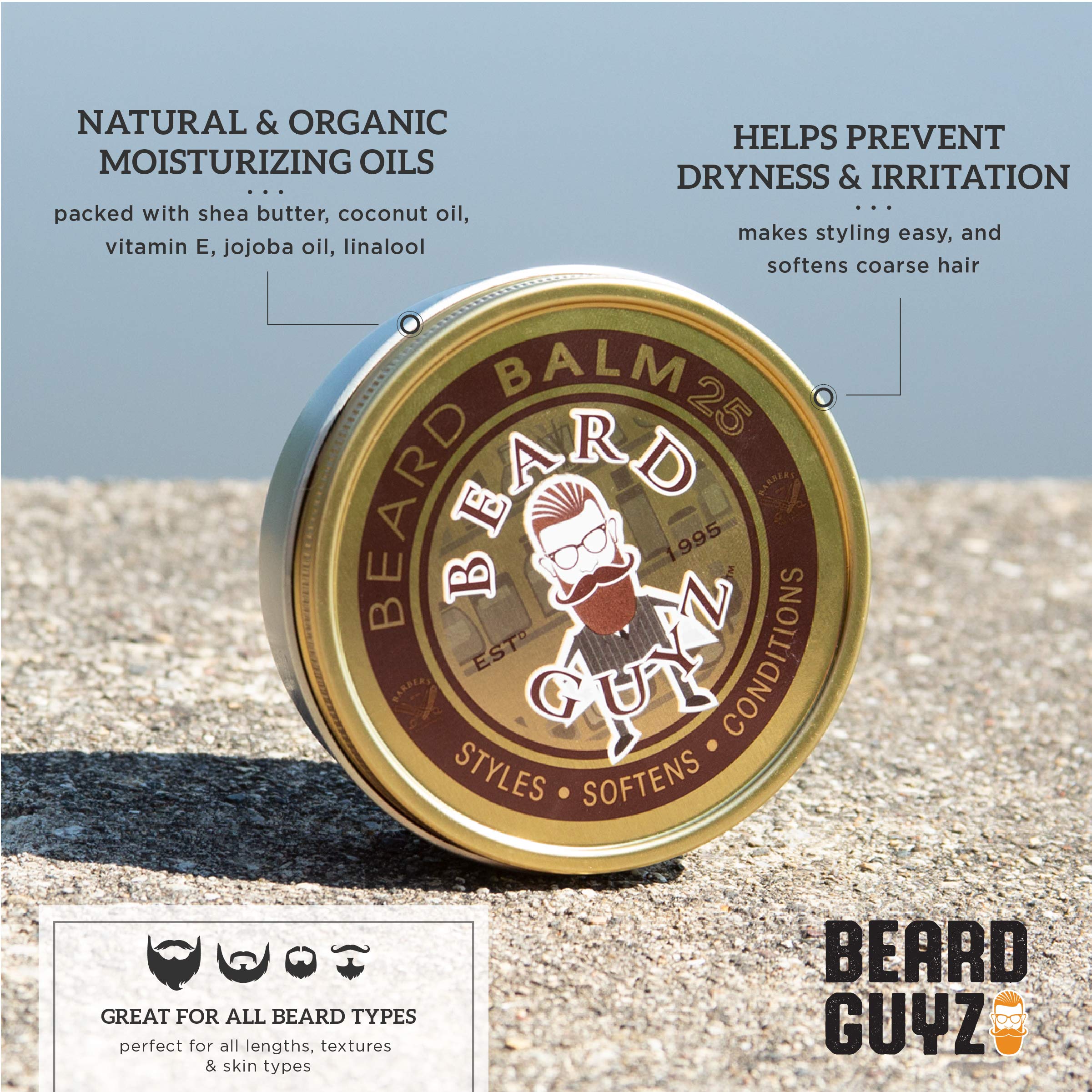 Beard Guyz Beard Balm - 2.25 oz Clear Styling Balm for Beards