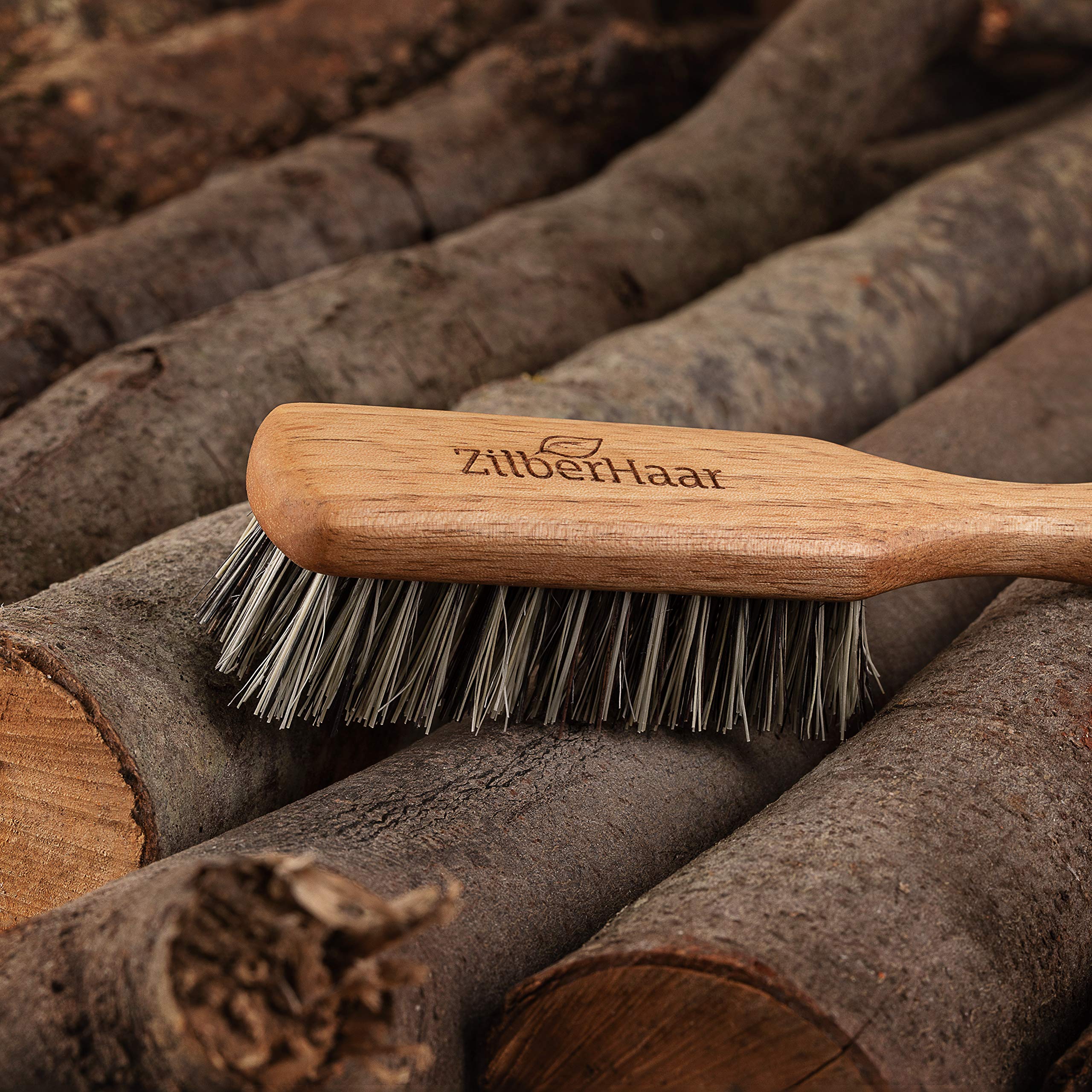 Zilberhaar Vegan Beard Brush - Stiff Bristles - Oiled Walnut And Mexican Tampico Bristles - Animal-Free Beard Grooming Product -