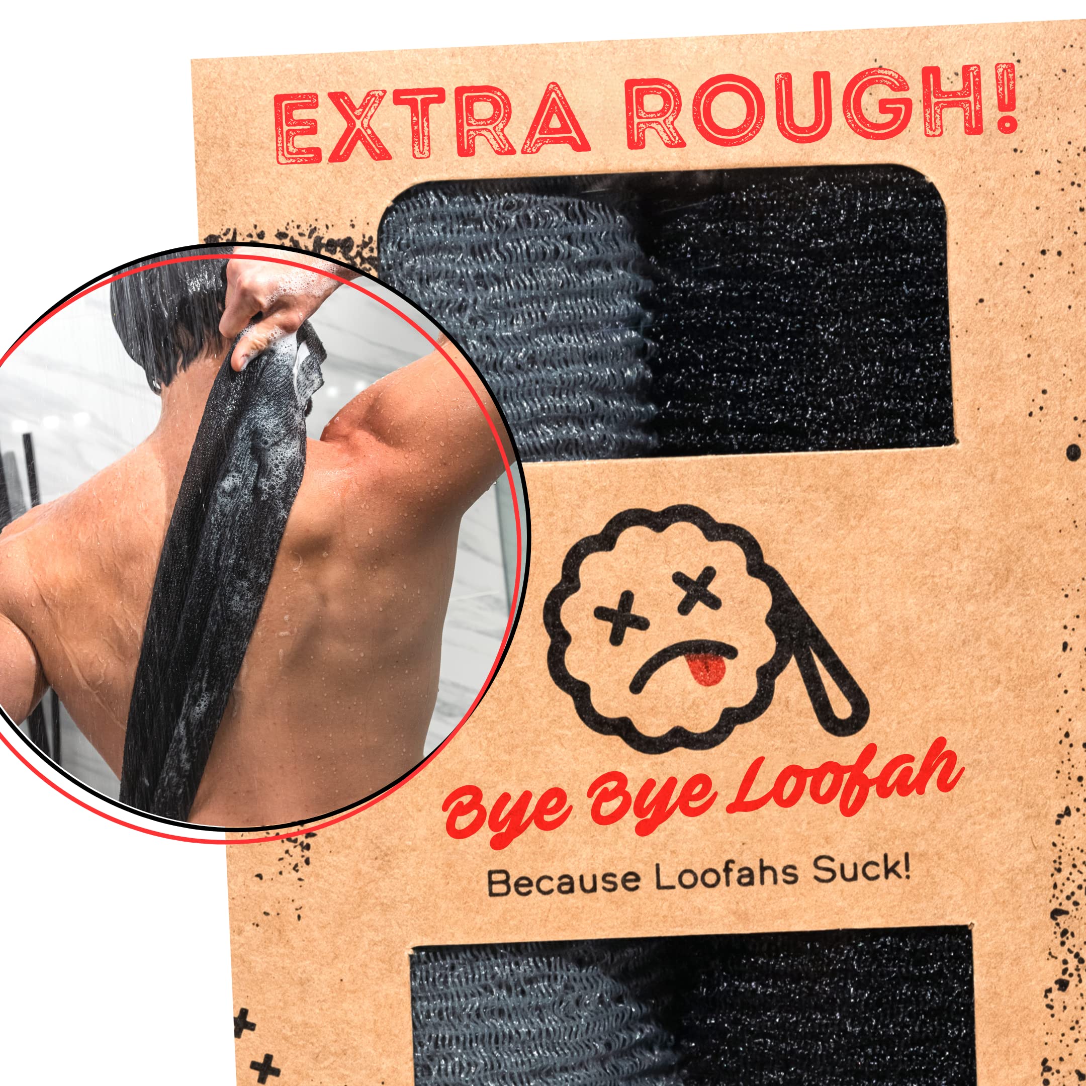 Extra Rough Exfoliating Washcloth - Extreme Body & Back Scrubber For Shower, Extra Long, Hygienic Exfoliator Wash Cloth, Men Or