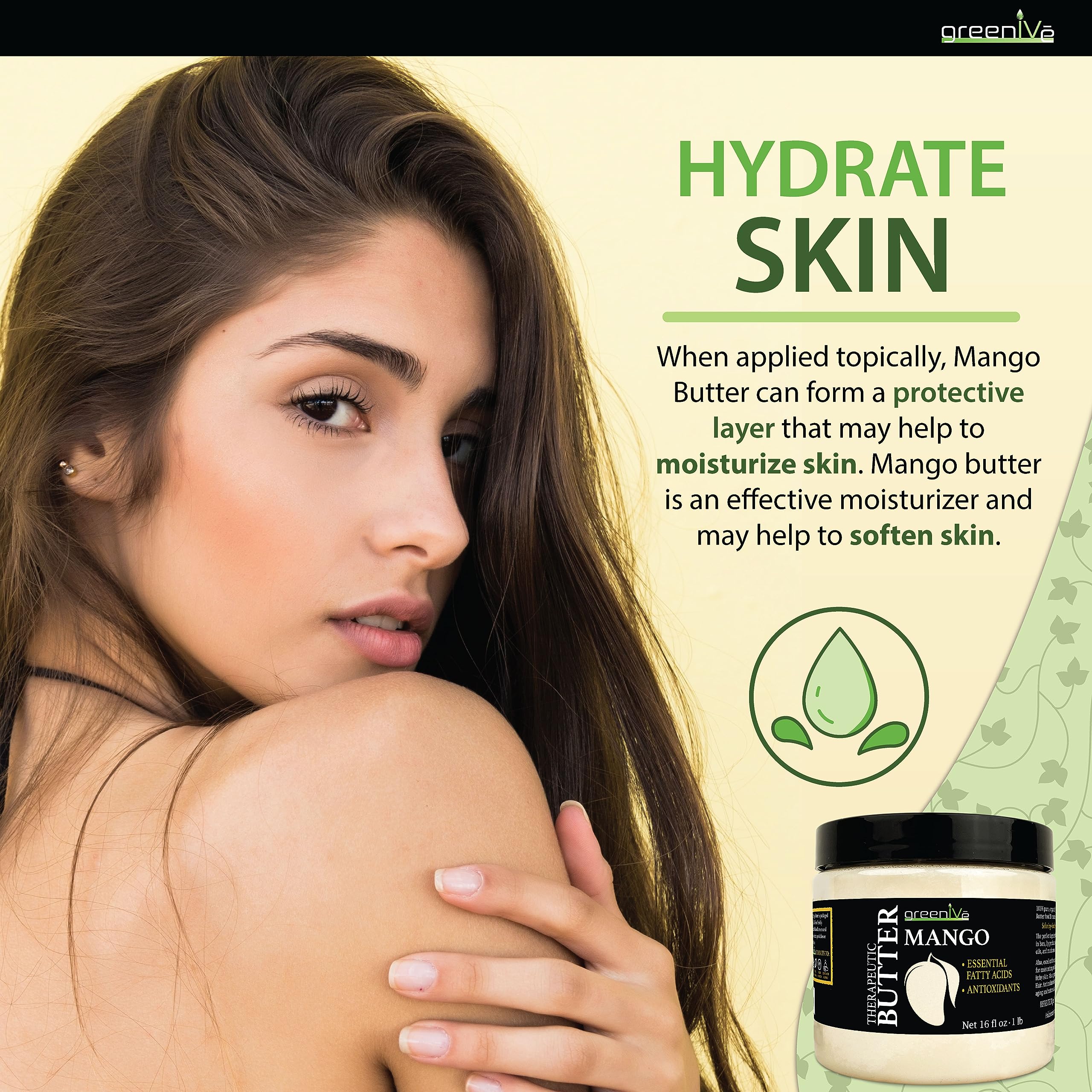 GreenIVe Virgin Mango Butter 100% Pure Raw Creamy All Natural Skin Moisturizer Unrefined (16 Ounce Jar)