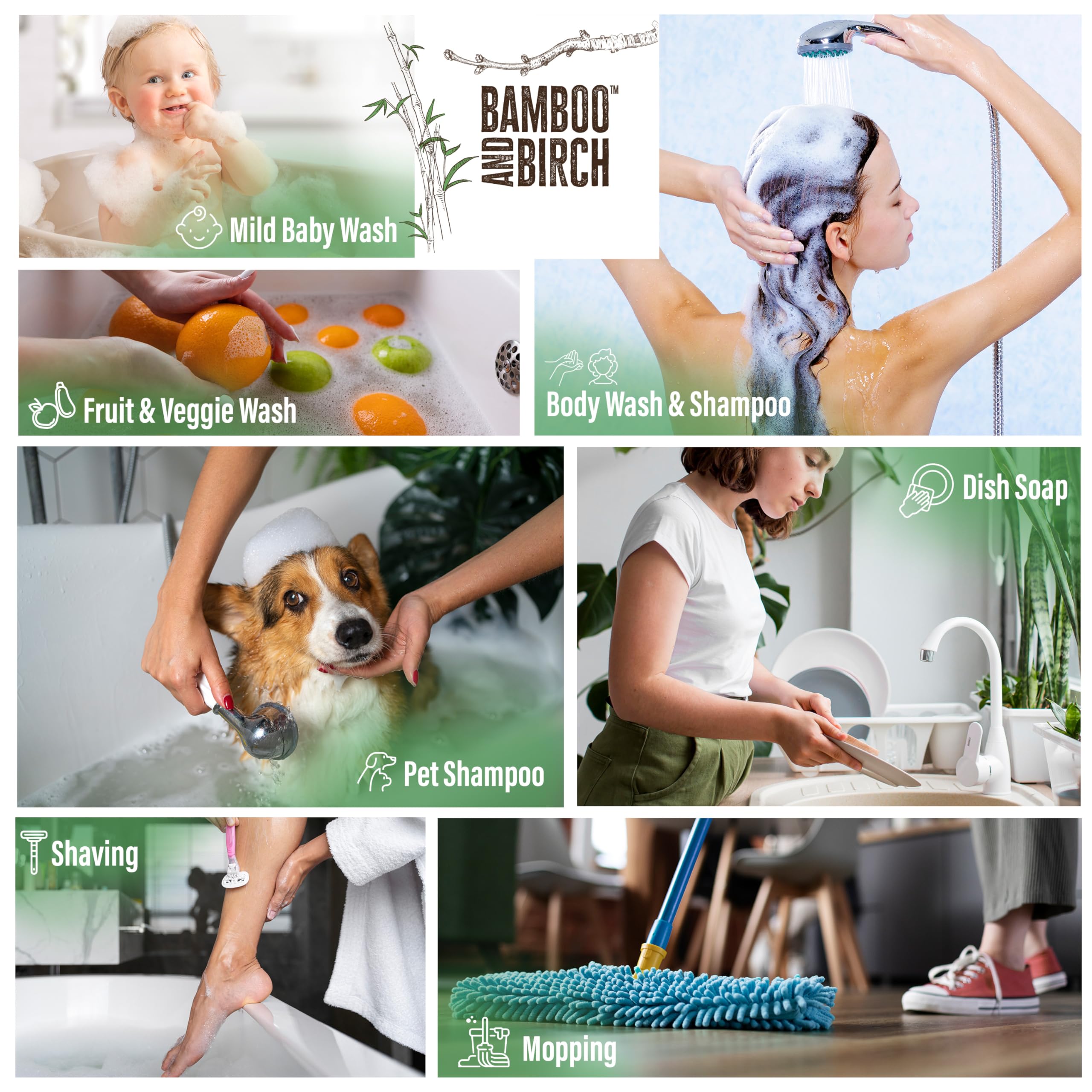 Bamboo And Birch Pure Castile Soap Liquid Organic, Certified Palm Oil Free Natural Soap, Peppermint, 32 Oz