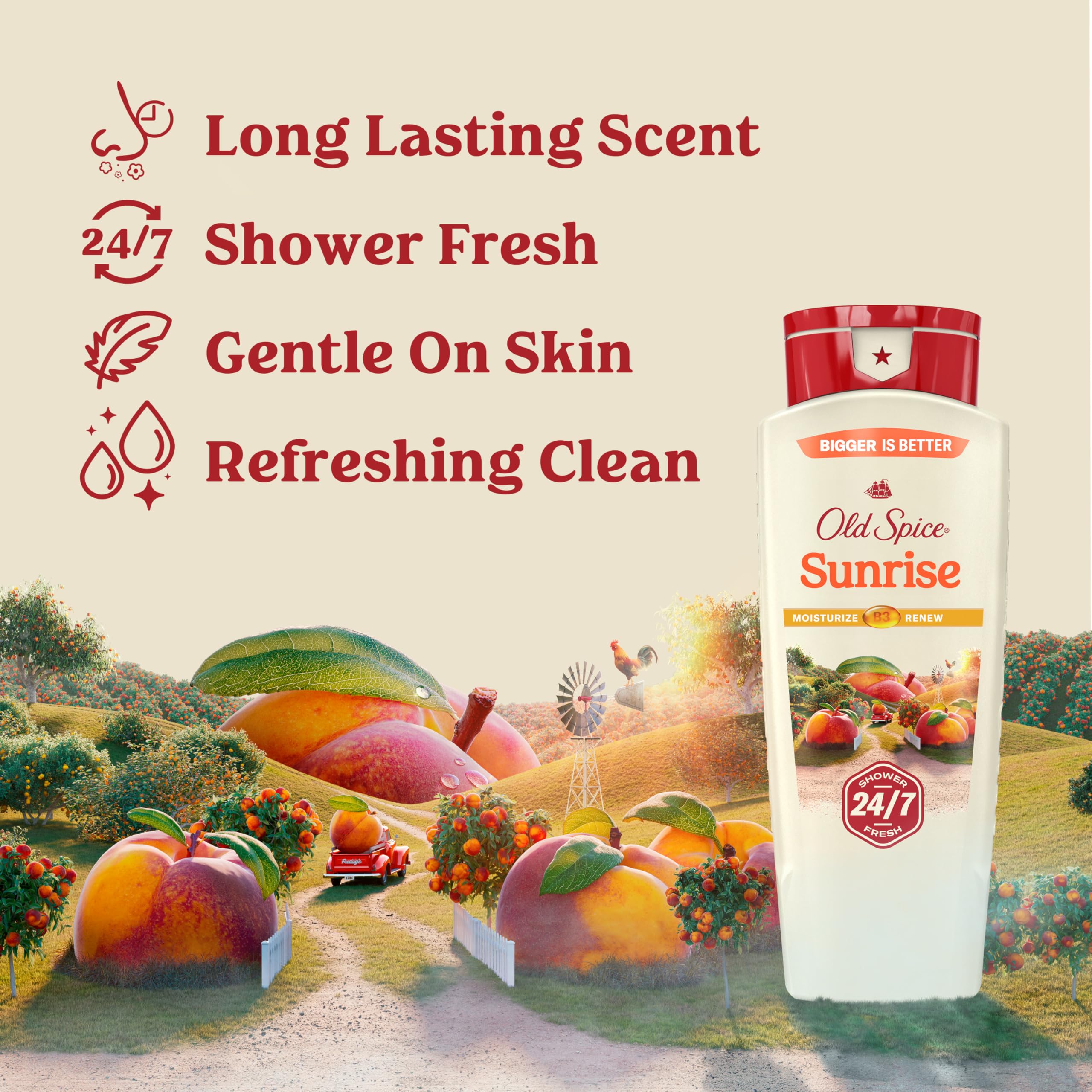 Old Spice Cleansing Body Wash for Men, 24/7 Shower Fresh with Lasting Scent, Moisturize & Renew, Gentle on Skin, Vitamin B3, Sun