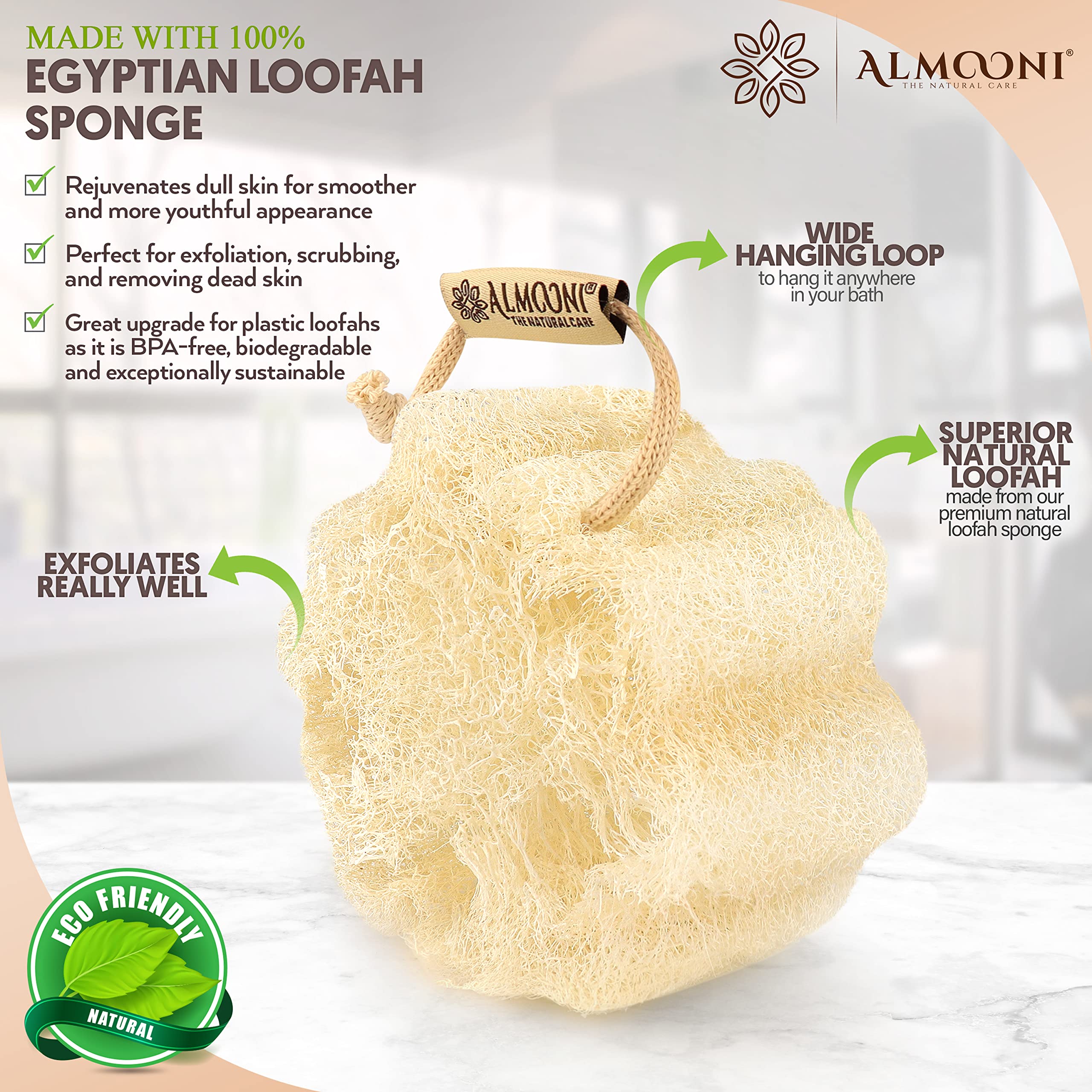 Almooni Mini Natural Loofah Sponge - Real Egyptian Shower Exfoliating Loofah - Small Loofah Scrubber For The Perfect Grip - 3 Co