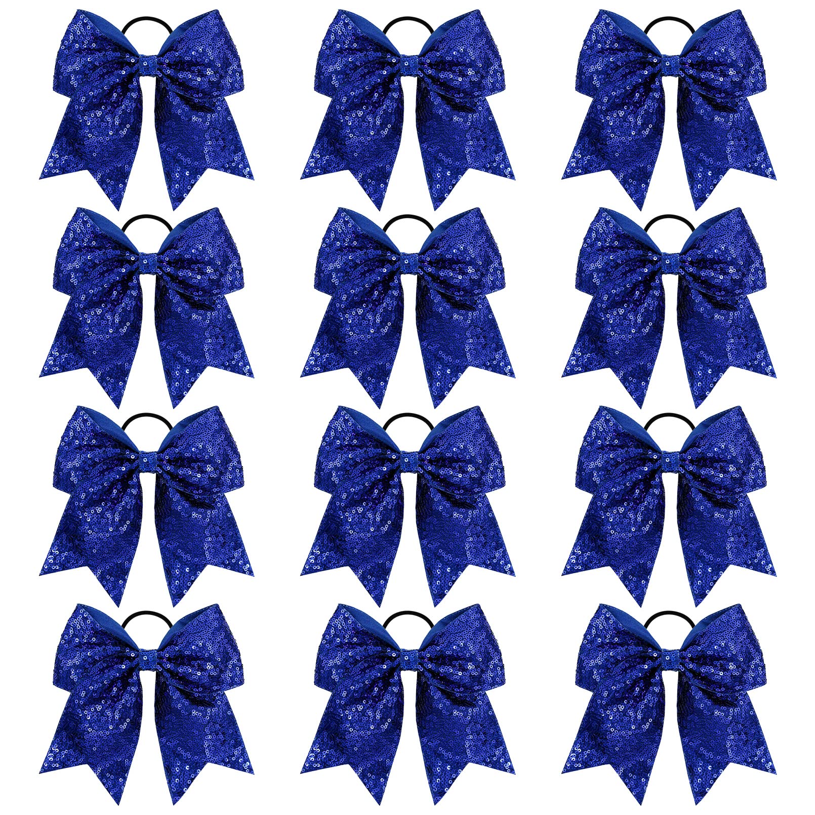 12 PCS 8'' Large Glitter Cheer Bows Blue Girl Hair Bows Sparkly Cheerleading Softball Team Bow Hair Accessories for cheerleaders