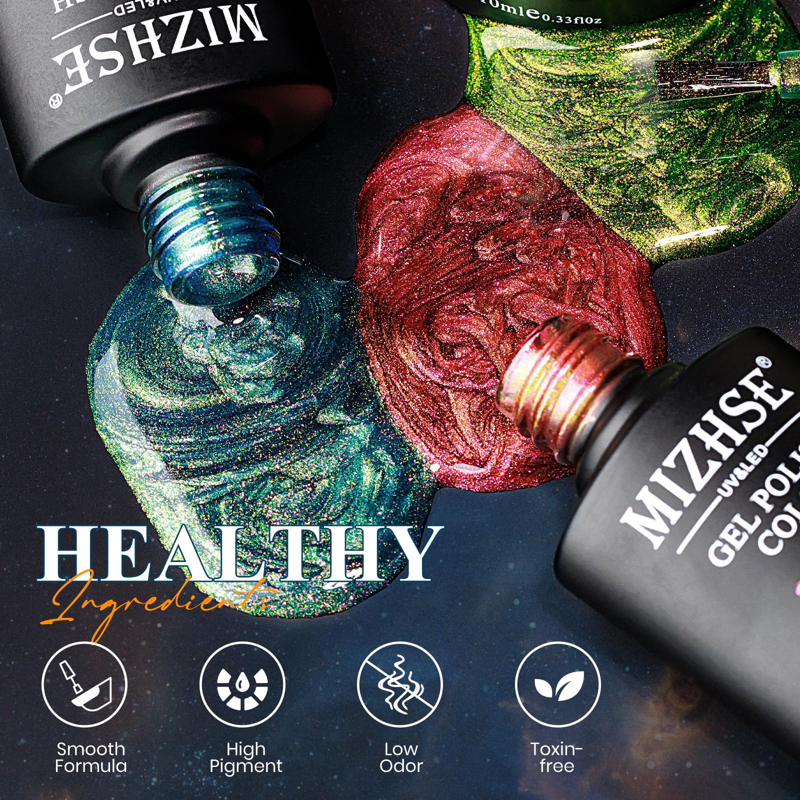 Mizhse 9D Cat Eye Gel Nail Polish: Magnetic Gel Polish Set 10 Ml 6 Colors With 2 Magnet Sticks, Chameleon Magic Galaxy Shiny Eff