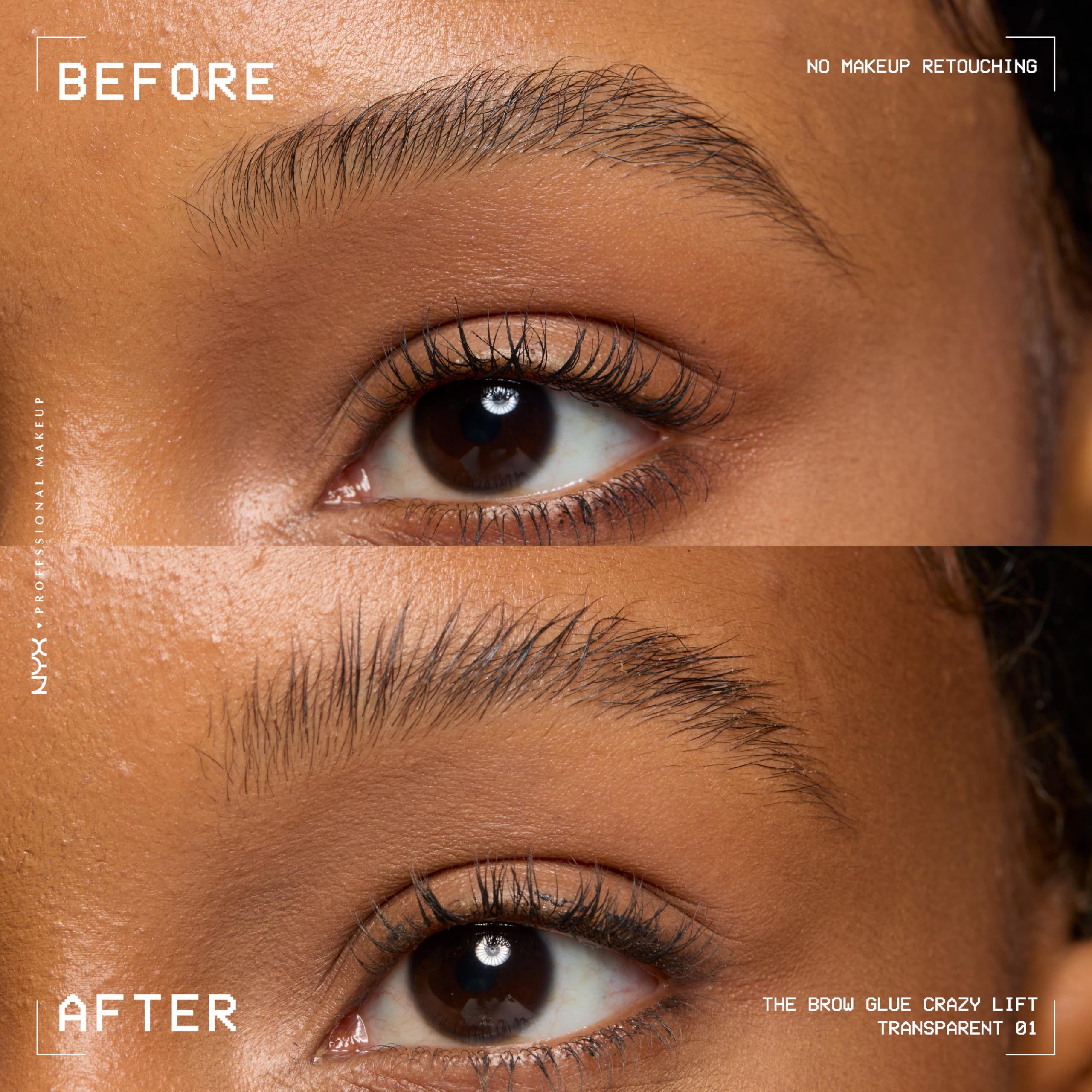 NYX PROFESSIONAL MAKEUP The Brow Glue Crazy Lift, Brow Lamination Gel with 16HR Strong Hold & Built-In Styling Comb - Clear Eyeb