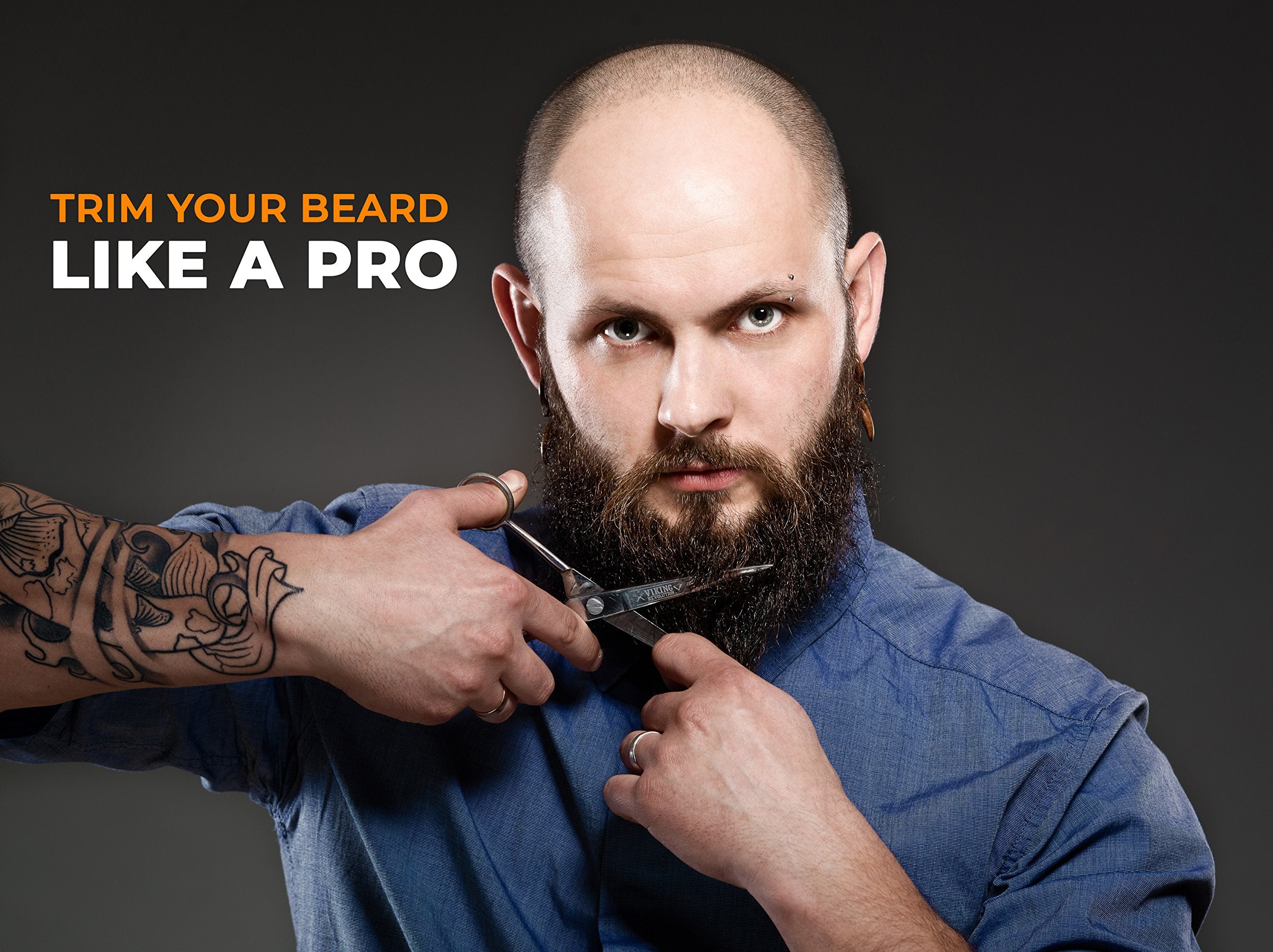 Viking Revolution - Beard And Mustache Scissors W/Comb And Synthetic Leather Case Professional Sharp Surgical Grade Steel For Tr