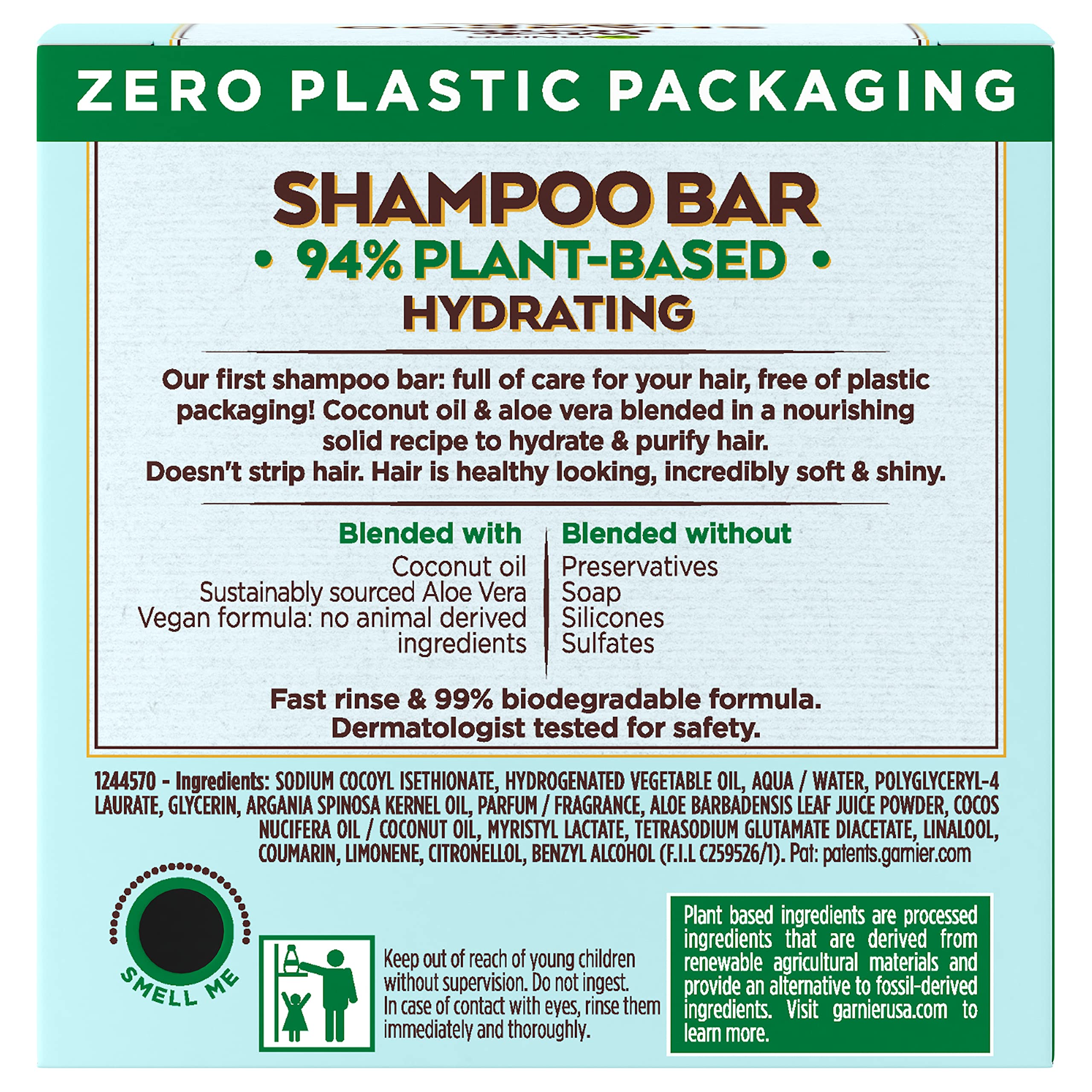 Garnier Whole Blends Hydrating Shampoo Bar For Normal Hair, Coco & Aloe Vera, 2 Oz, 1 Count (Packaging May Vary)