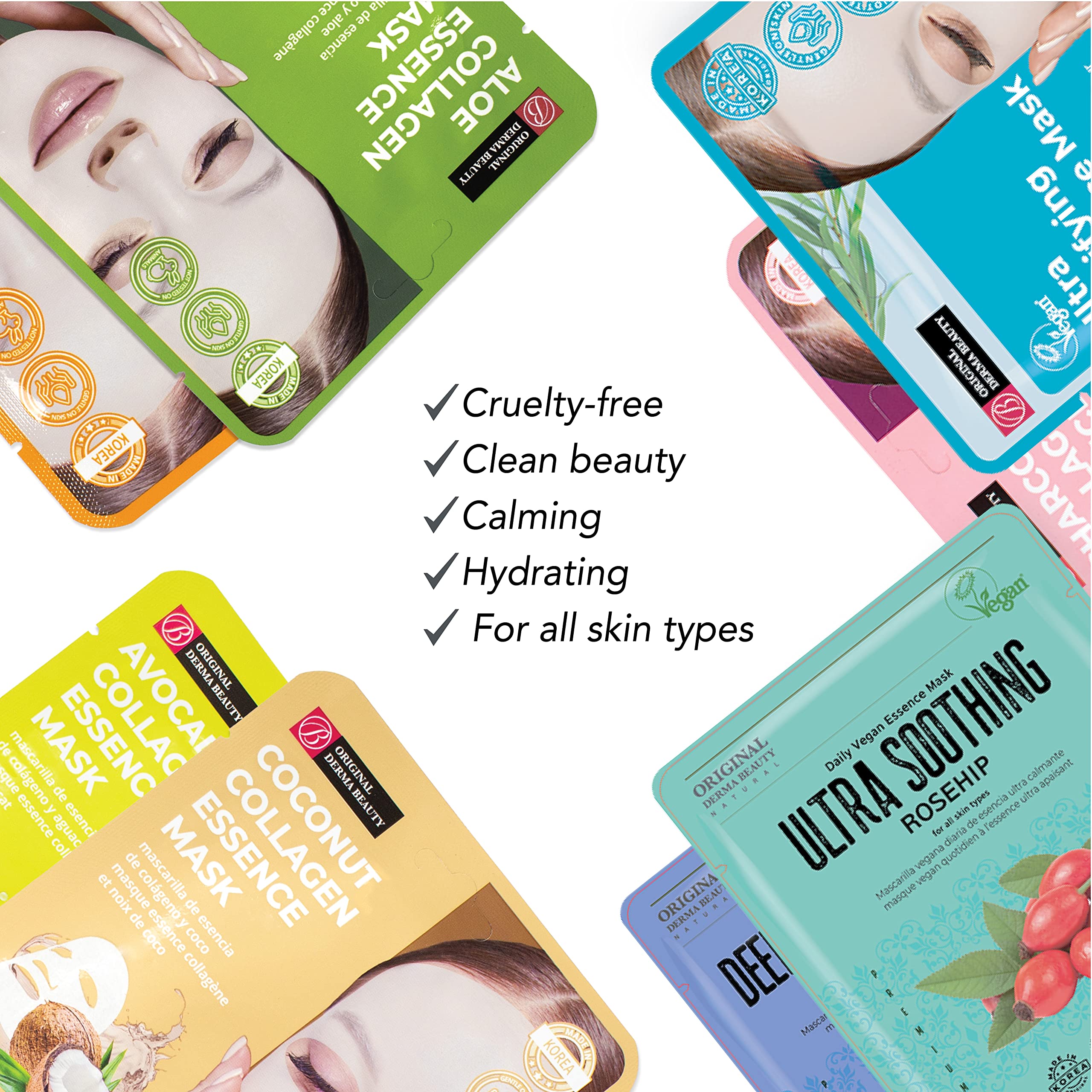 Innerest Original Derma Beauty Collagen Face Masks 12 Pk Deep Moisturizing Jojoba Face Mask Skin Care Sheet Masks Set For Beauty