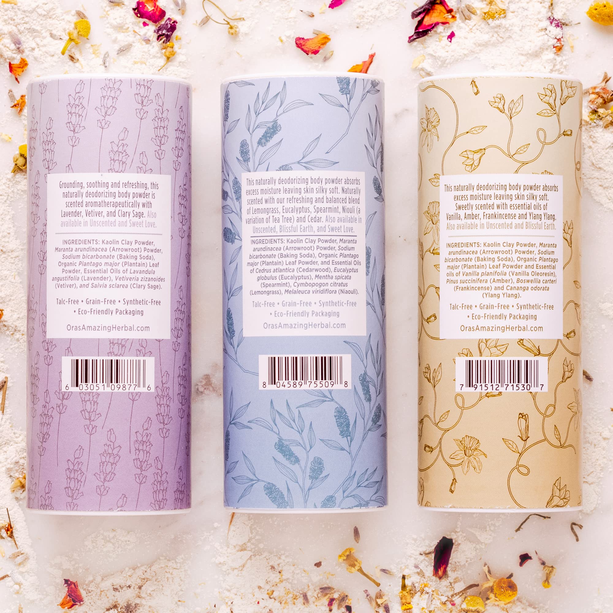 Body Powder For Women And Men, Natural Gift For Women, Talc Free Scented Dusting Powders, Ora'S Amazing Herbal, Variety Set 3 Pa