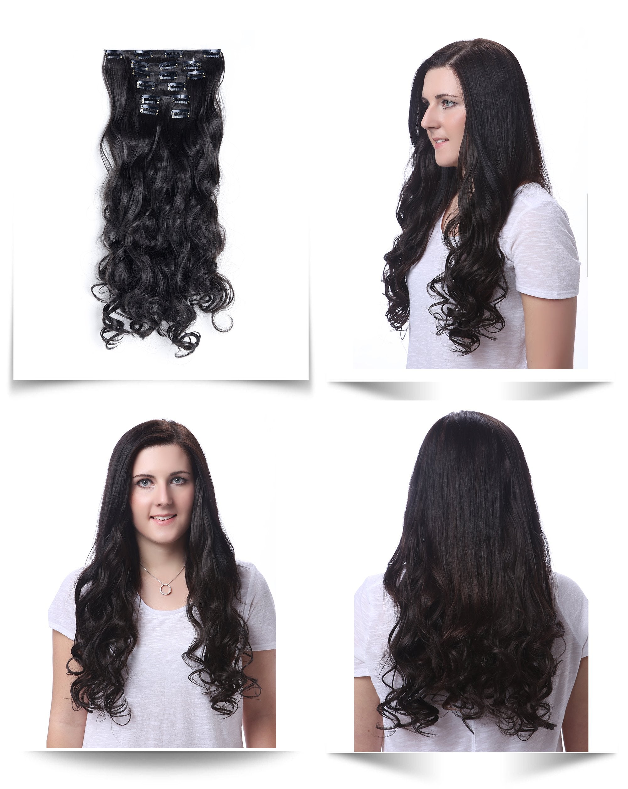 Onedor 20'' Curly Full Head Clip in Synthetic Hair Extensions 7pcs 140g (1001#- White)