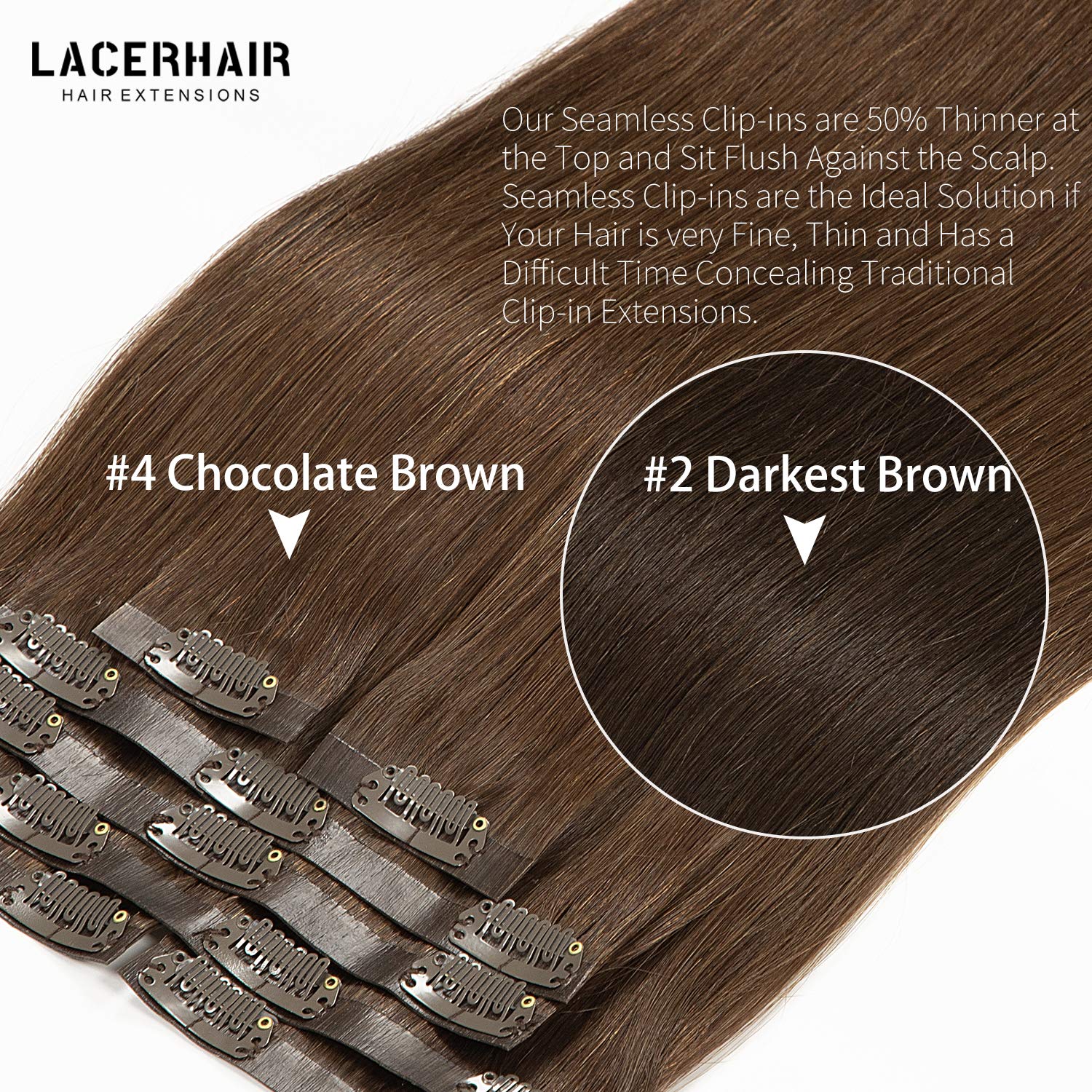 Lacer Hair Seamless Clip in Hair Extensions 9A Grade Virgin Human Hair Ultra Thin PU Weft Natural Hair Extensions Clip in Extens