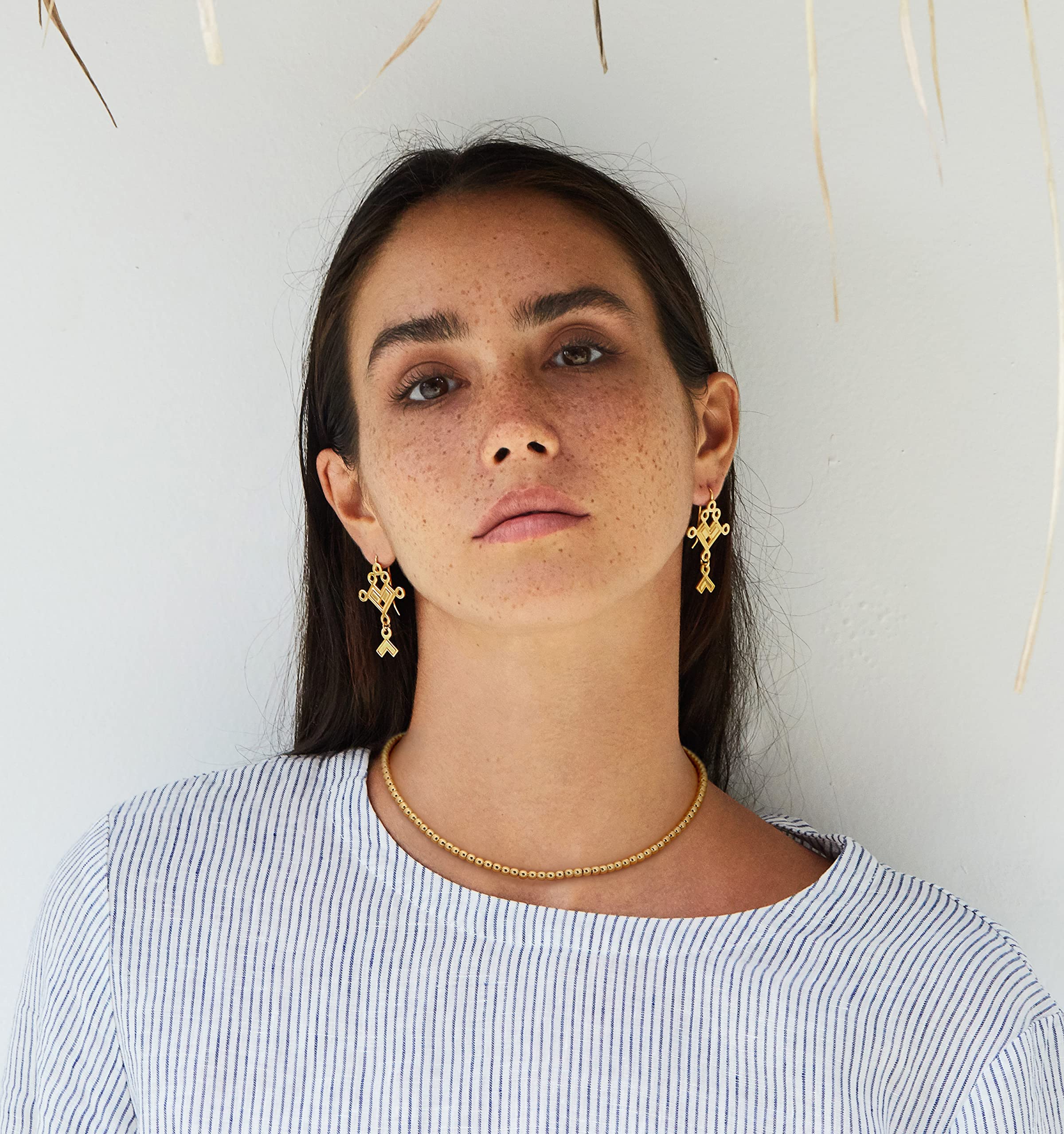 Aobei Pearl 18K Gold Ball Beaded Necklace Minimalist Beads Chain Choker Necklace Handmade Ball Strand Jewelry for Women Girls 15
