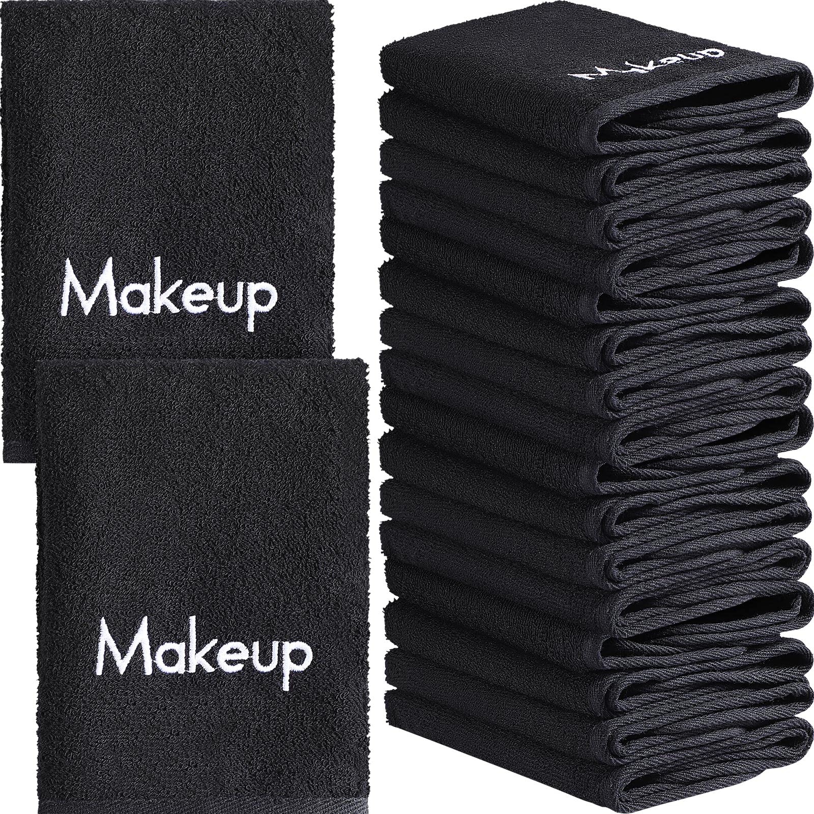 Chumia 18 Pcs 72 Pcs Makeup Remover Cloths 13 x 13 Inch Makeup Towel Face Washcloths with Embroidery Black Reusable Washcloths S