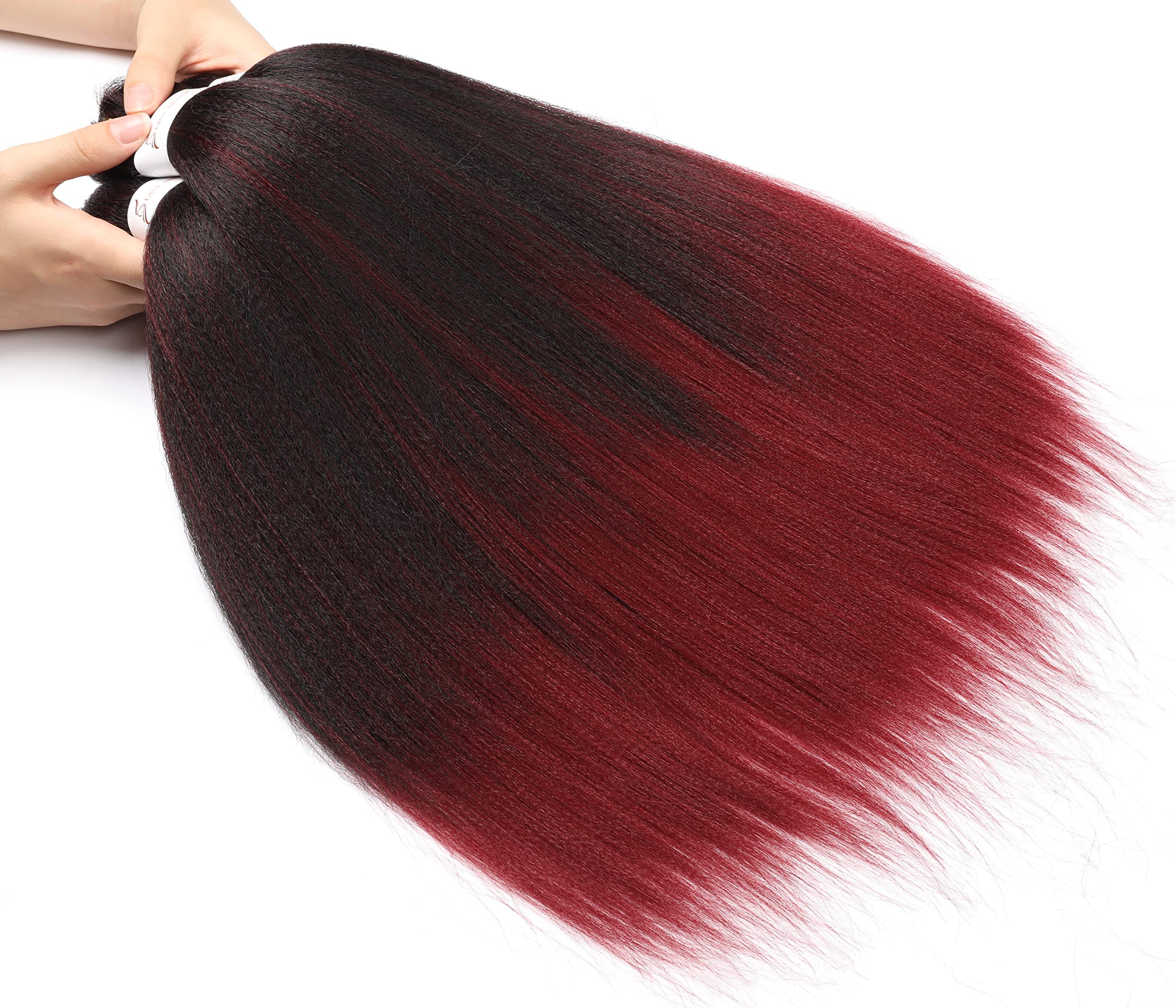 Pre-Stretched Braiding Hair Extension Ombre Black To Burgundy Professional Crochet Braiding Hair 20 Inch 8 Packs Hot Water Setti
