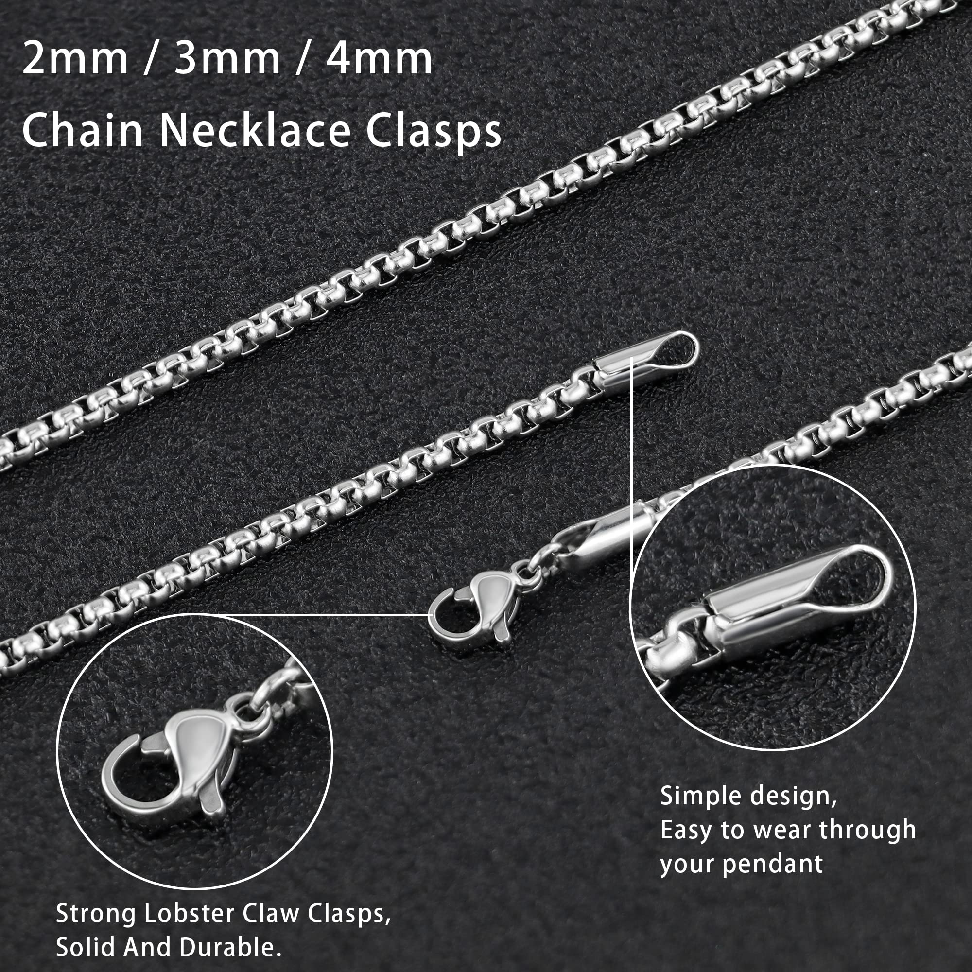 Monily 2-7mm 16-36In Square Rolo Stainless Steel Chain Necklace Round Box Necklace Men Women Jewellery