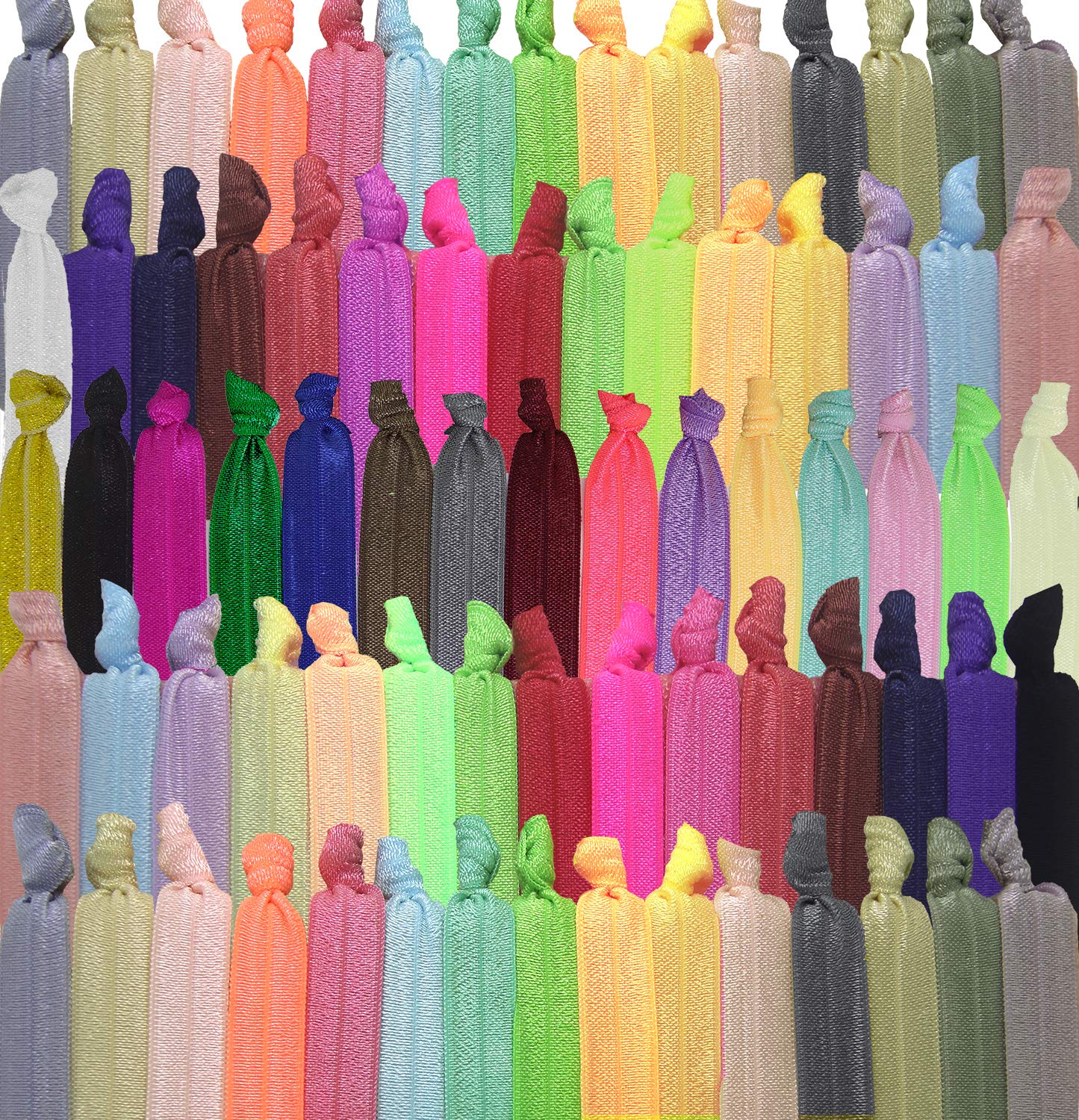 79Style 100Pcs No Crease Fabric Hair Ties For Women. Soft Ribbon Hair Ties Knotted Ponytail Holders No Break Hair Bands Flat Bul