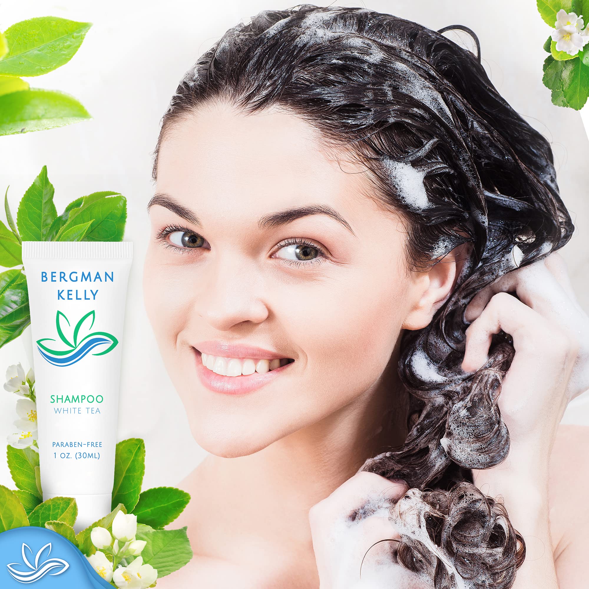 Bergman Kelly Travel Shampoo And Conditioner Set (1 Fl Oz, 100 Pieces, White Tea), Delight Your Guests With A Revitalizing And R