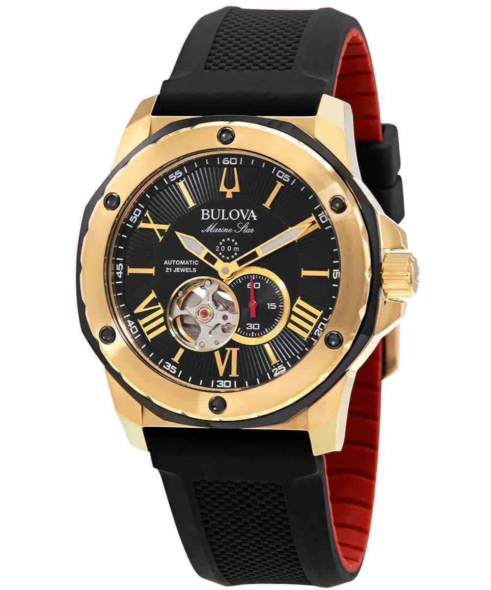 Bulova Marine Star Open Heart Black Dial Automatic Divers 98A272 200M Mens Watch