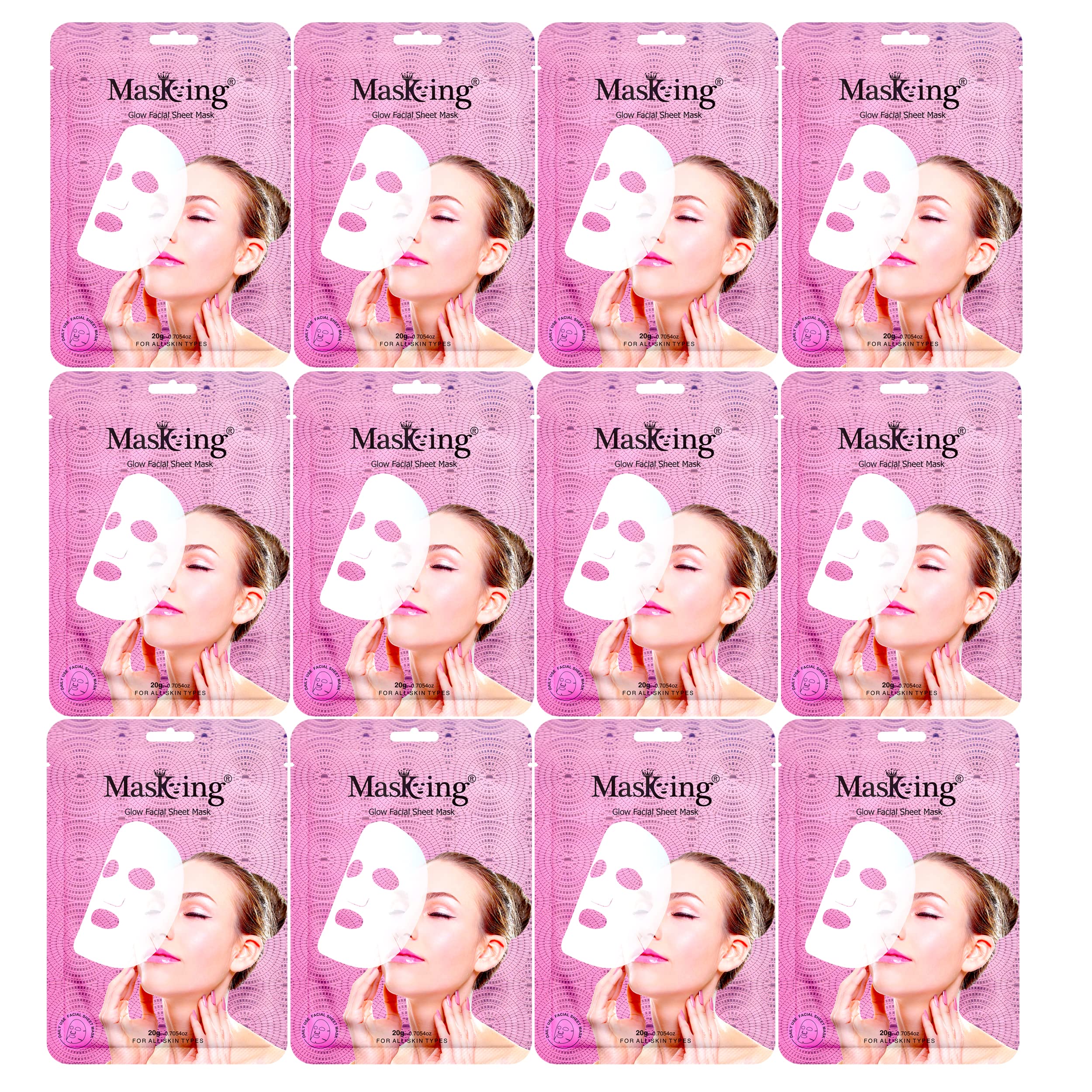 Masking Sheet Mask Pack Of 12 | 20G Each | Glowing Skin, Brightening & Lightening | Face Mask For All Skin Types