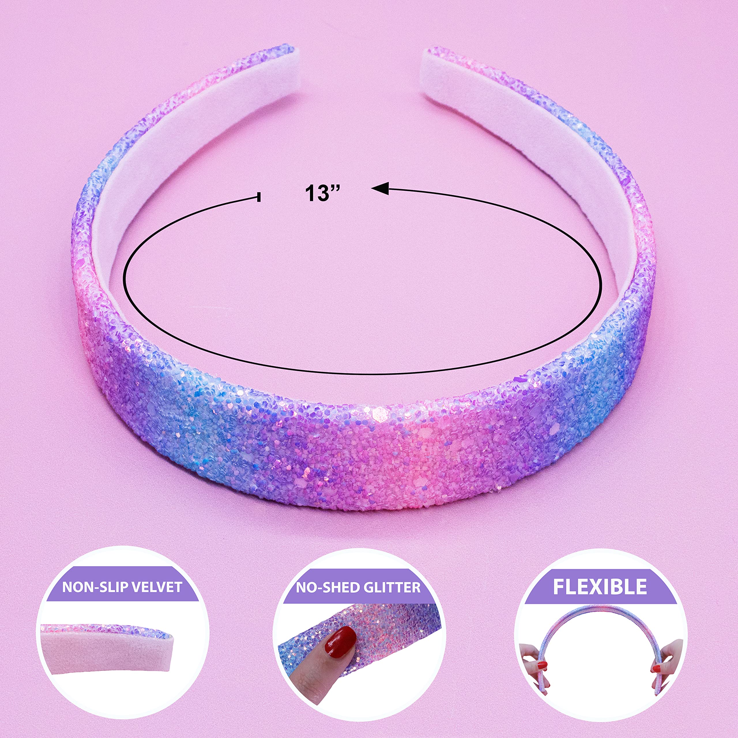 Frog Sac Glitter Headbands For Girls, Rainbow Hair Bands For Little Girl Hair Accessories, Sparkly Wide Headband For Kids, Cute