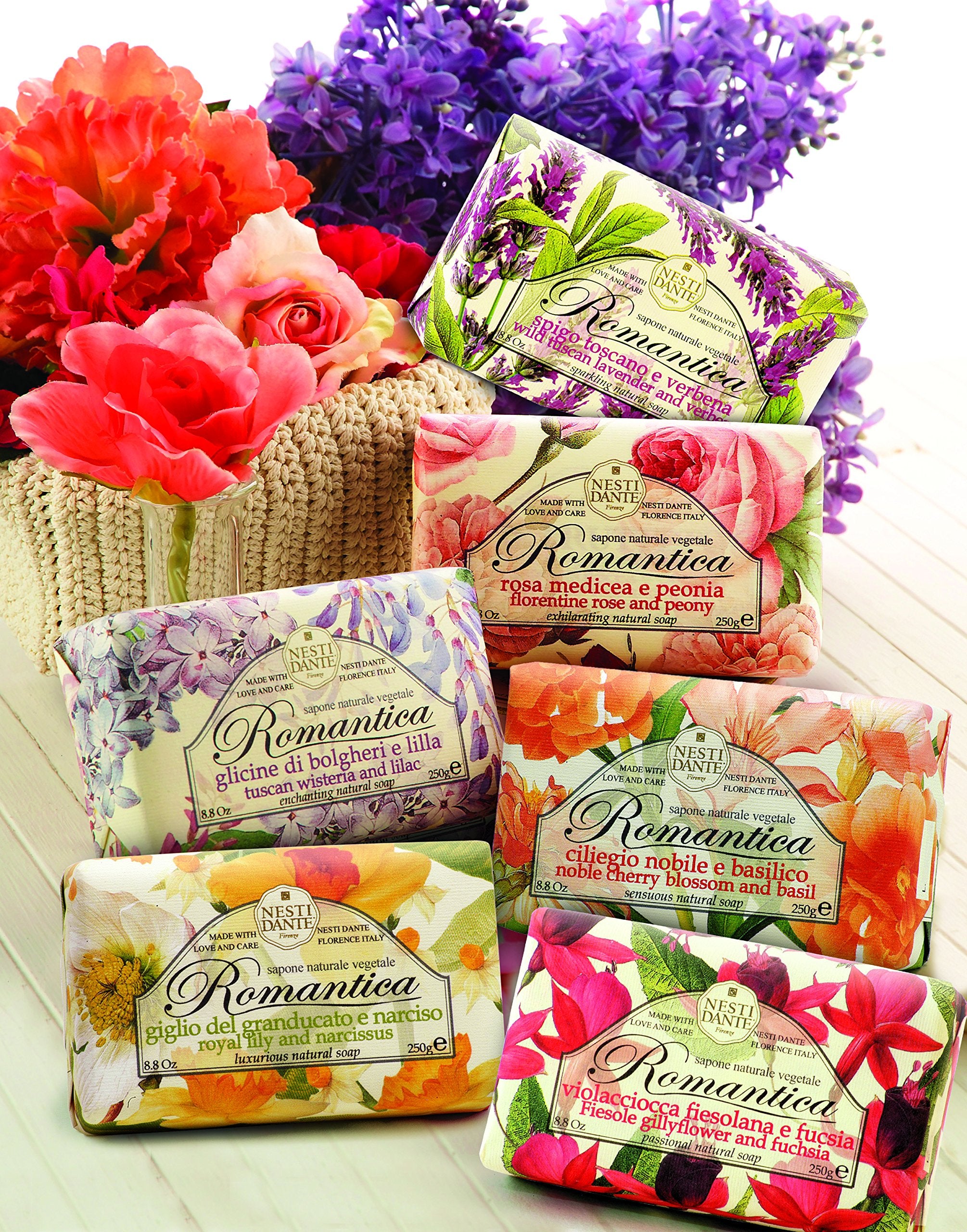 Nesti Dante Romantica Natural Soap, Noble Cherry Blossom and Basil/Sensuous, 8.8 Ounce