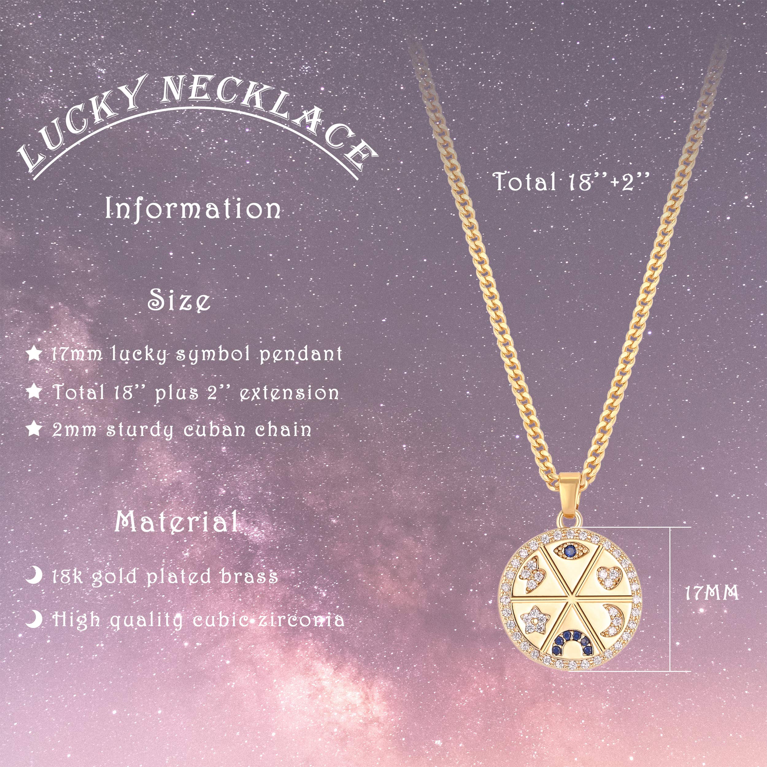 Aobei Pearl Blue Evil Eye Horseshoe Pendant Coin Necklace 18k Gold Cuban Chain with Lucky Symbol Charm Amulet Protection Jewelry