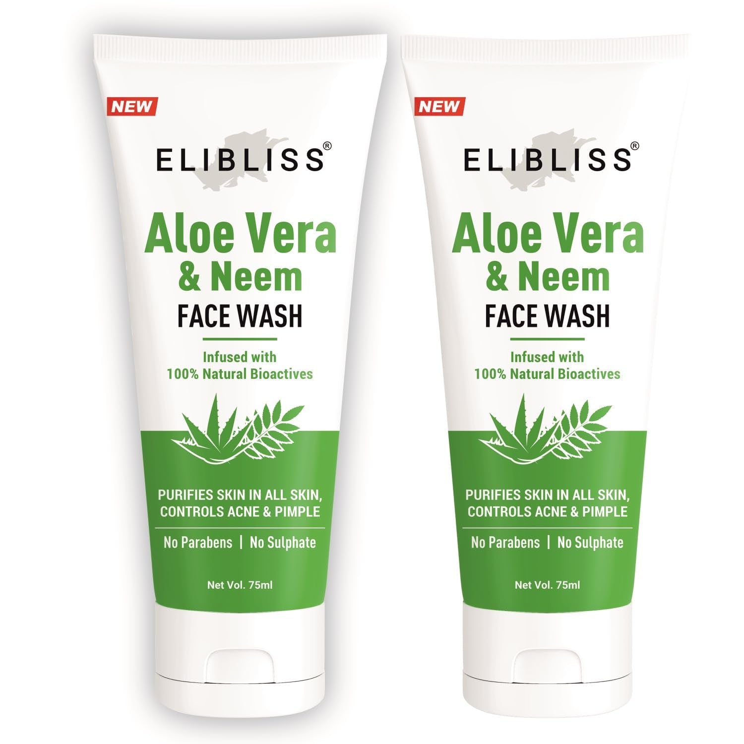 Elibliss Aloe Vera & Neem Face Wash For Clear & Fresh Skin, Controls Acne, Pimples & Excess Oil, Gently Cleanses Impurities, Hyd