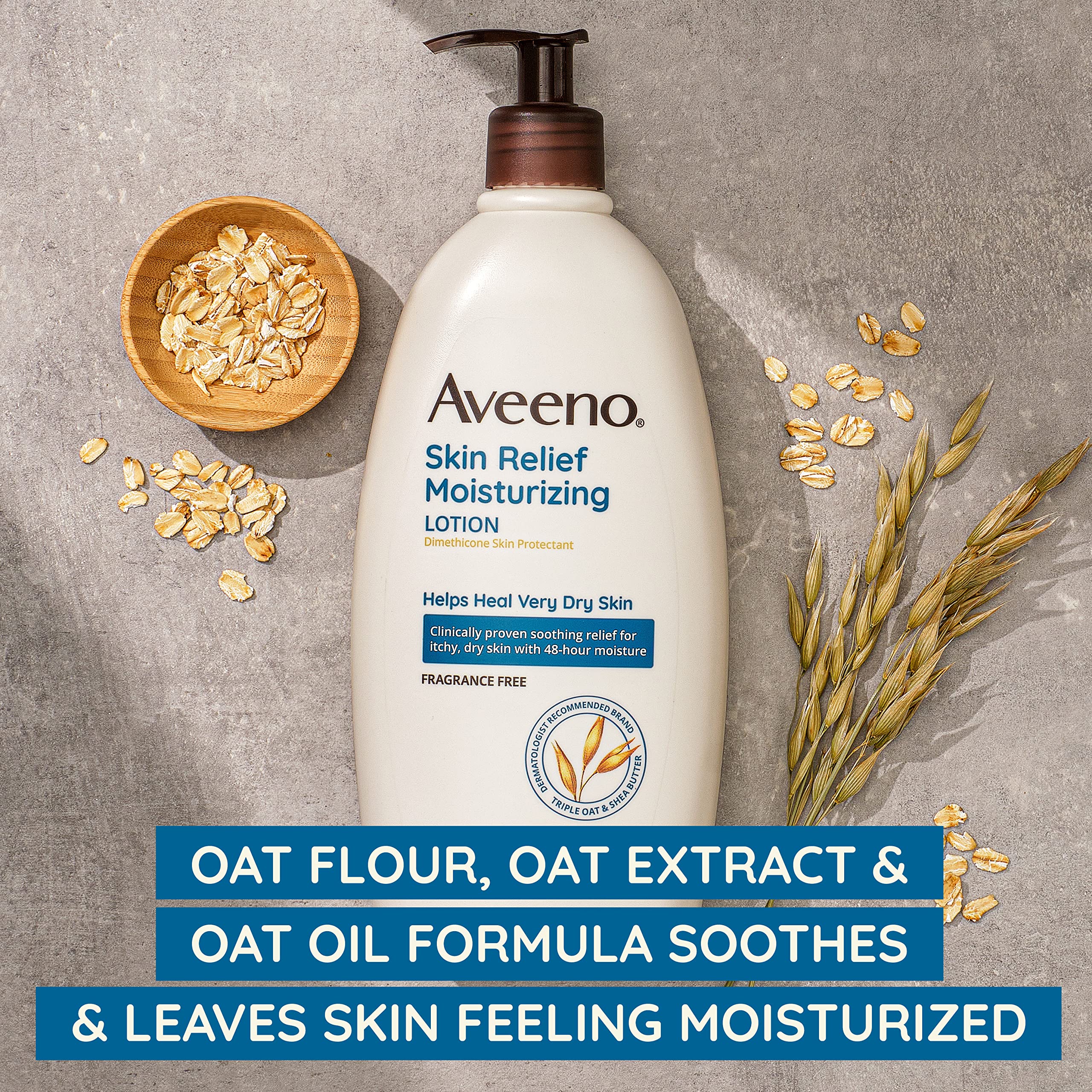 Aveeno Skin Relief Fragrance-Free Moisturizing Lotion For Sensitive Skin, With Natural Shea Butter & Triple Oat Complex, Unscent