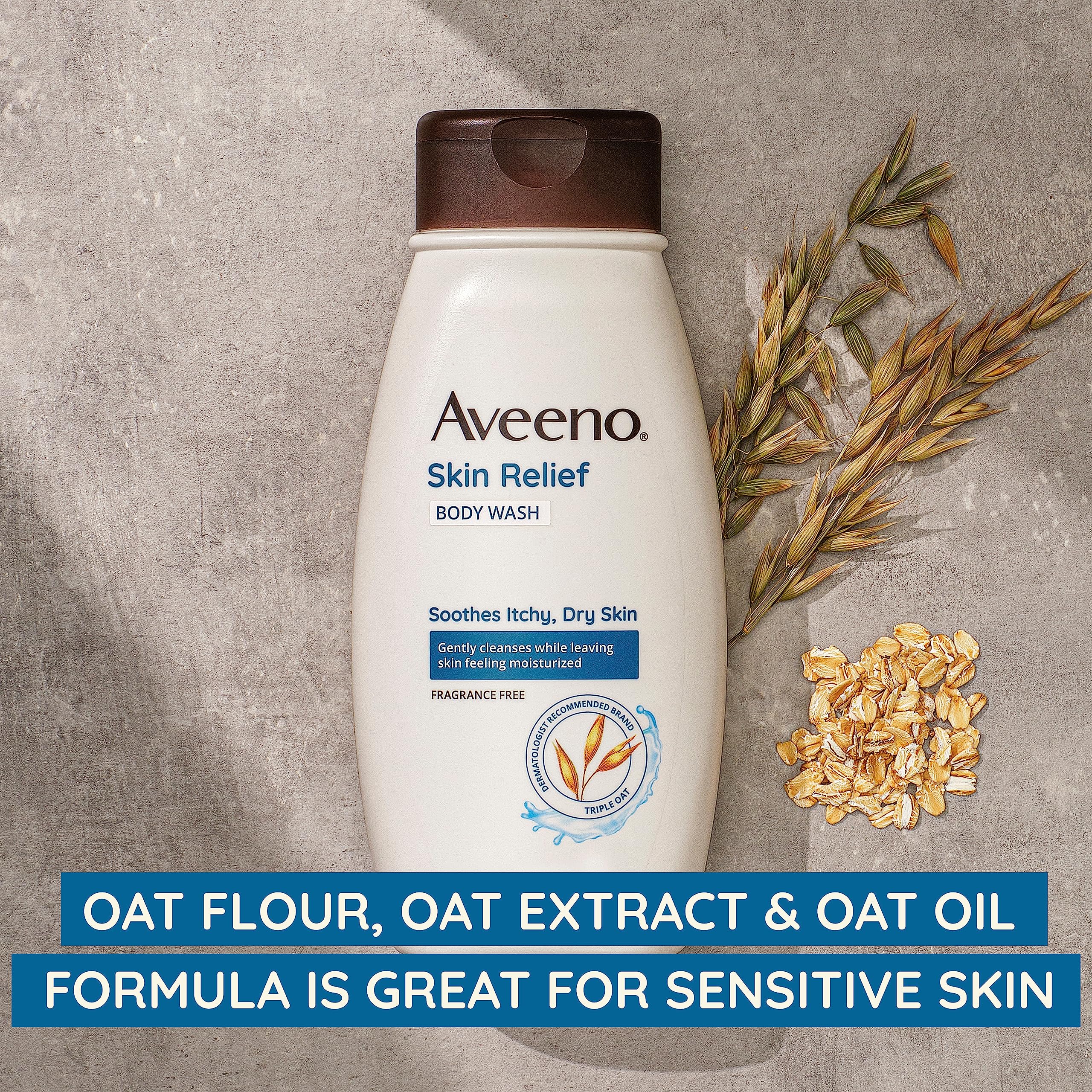 Aveeno Skin Relief Body Wash With Triple Oat Formula Soothes Itchy And Dry Skin, Fragrance Free Body Wash For Sensitive Skin, 33