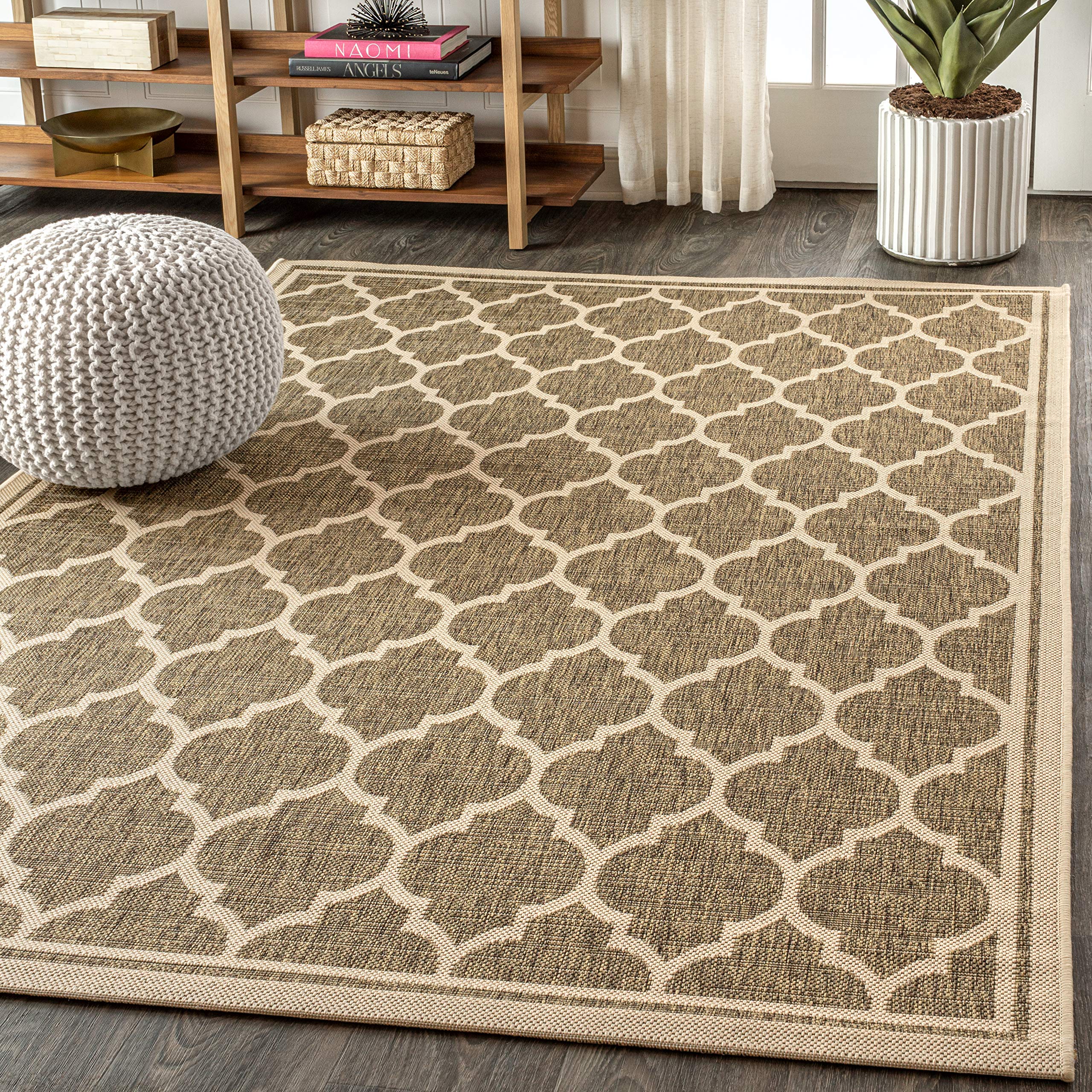 JONATHAN Y Trebol Moroccan Trellis Textured Weave IndoorOutdoor BrownBeige 4 ft x 6 ft Area-Rug, coastal,Easy-cleaning,HighTraff