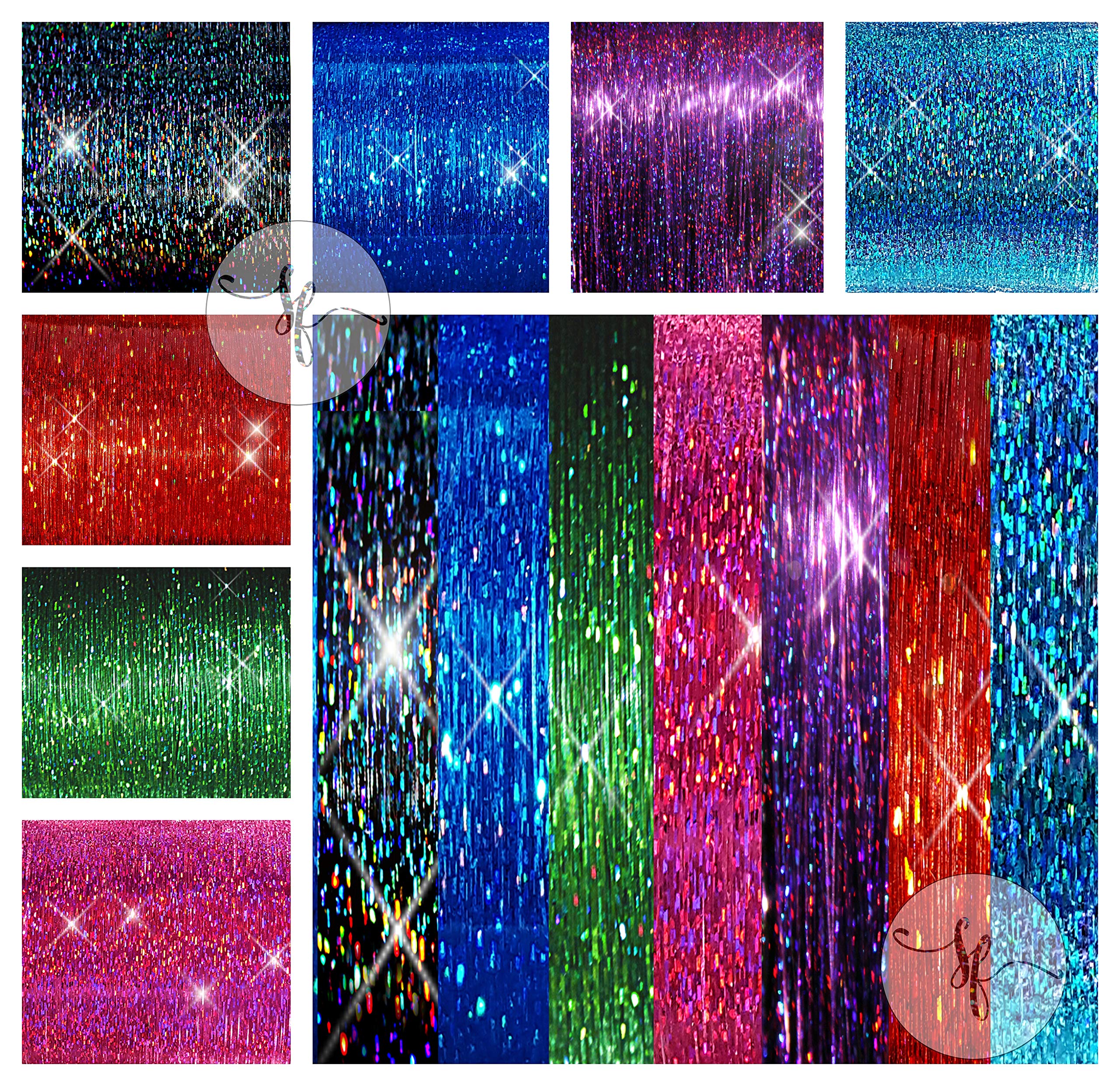 40 Hair Tinsel 250 Strands 7 ALL Sparkling Colors (Blue Flame, Blue Sea, Green Emerald, Pink Fuchsia, Purple Orchid, Red Fire, M