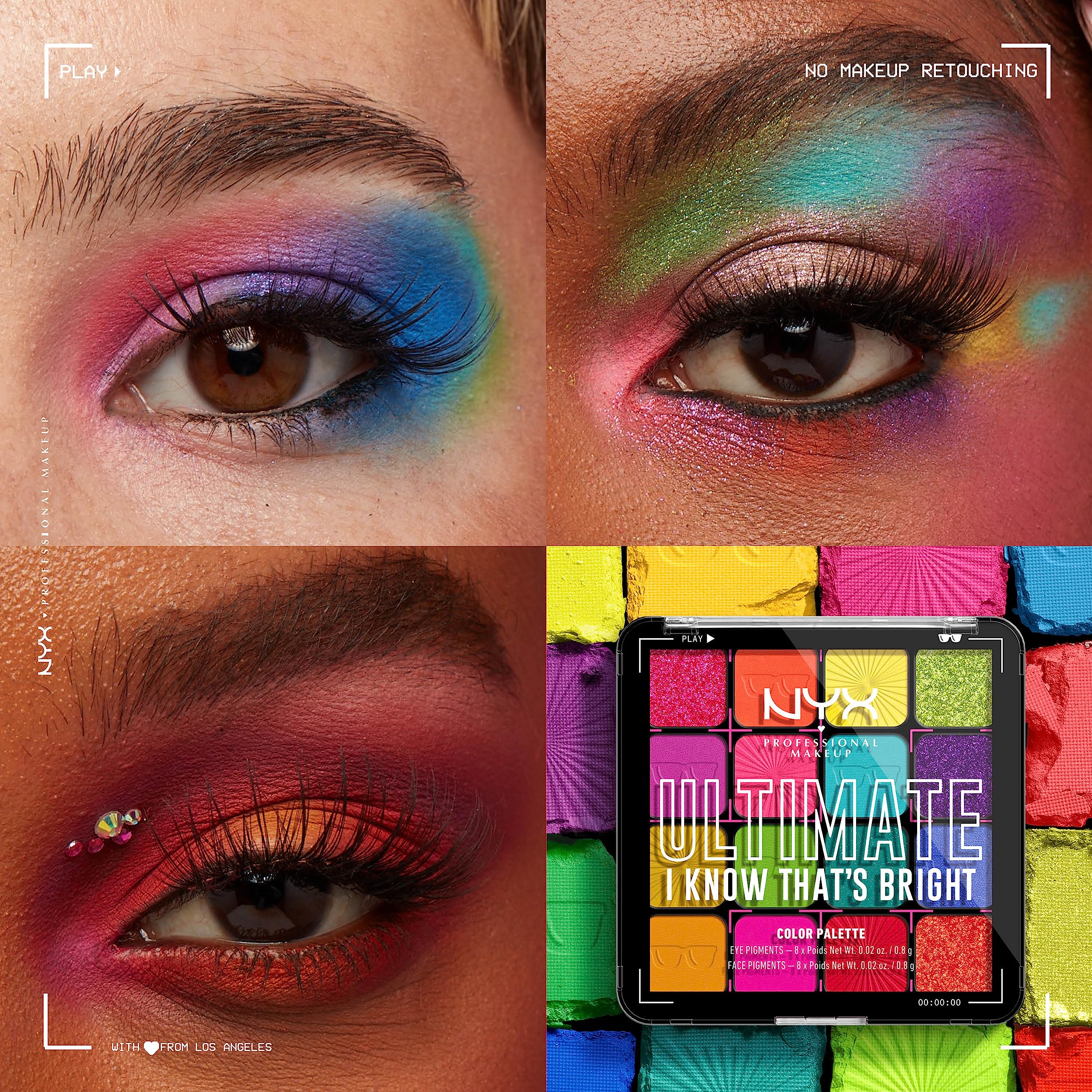 NYX PROFESSIONAL MAKEUP Ultimate Shadow Palette - Brights, 1 Count, Model USP04
