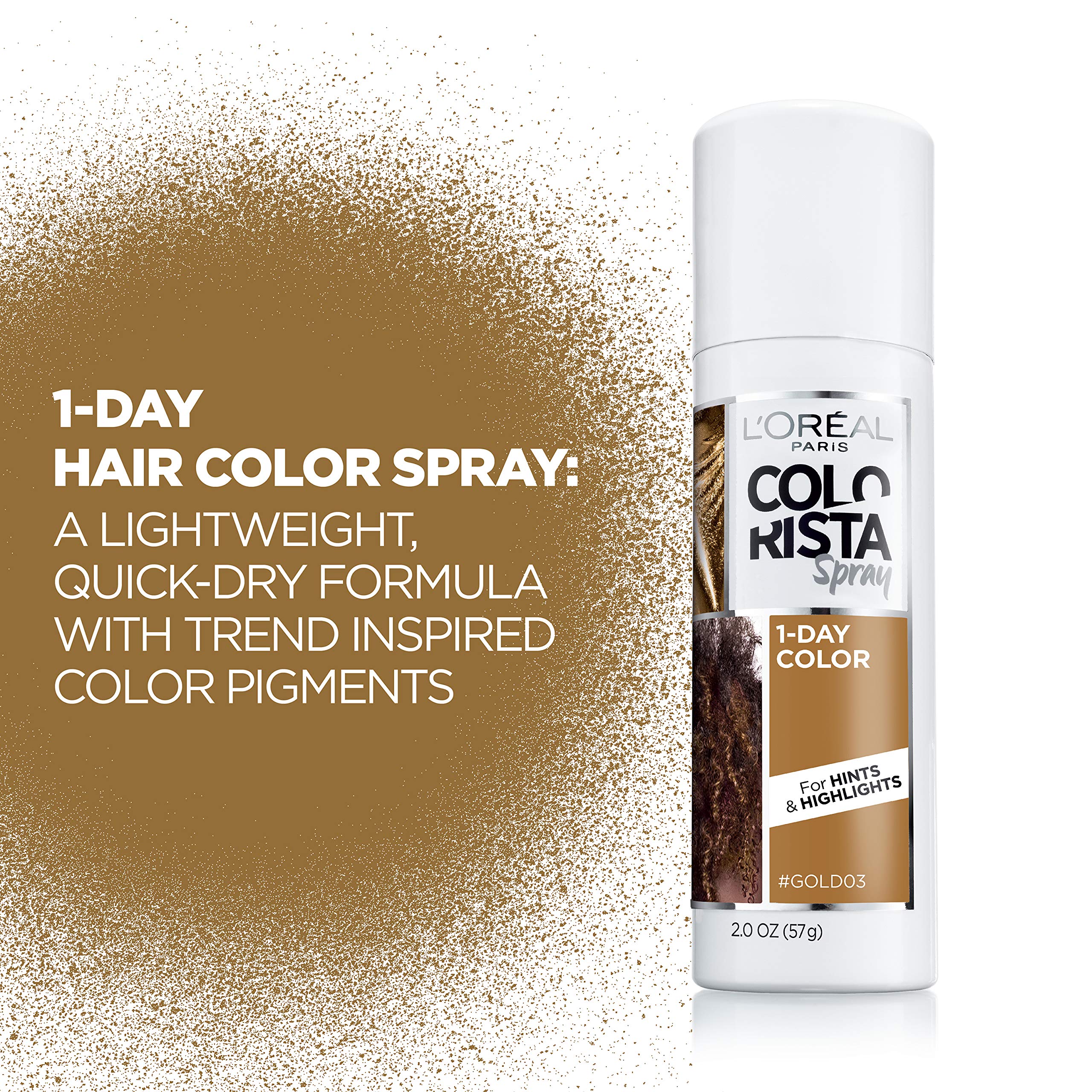 L'Oreal Paris Colorista 1-Day Washable Temporary Hair Color Spray, Gold, 2 Ounces
