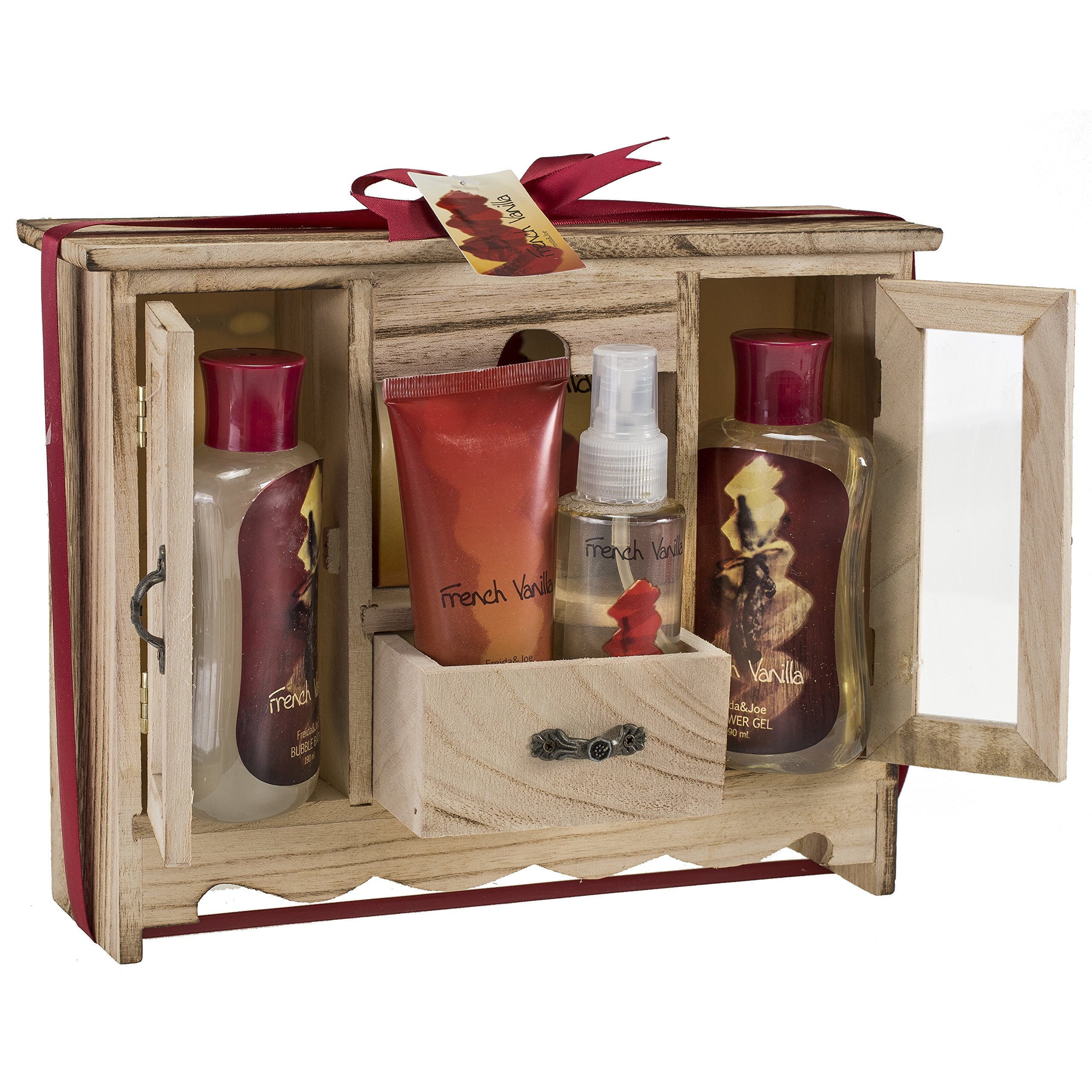 Bath And Body Gift Basket For Women And Men - 6 Piece Set Of French Vanilla Bath & Body Collection Gift Curio, Includes Shower G