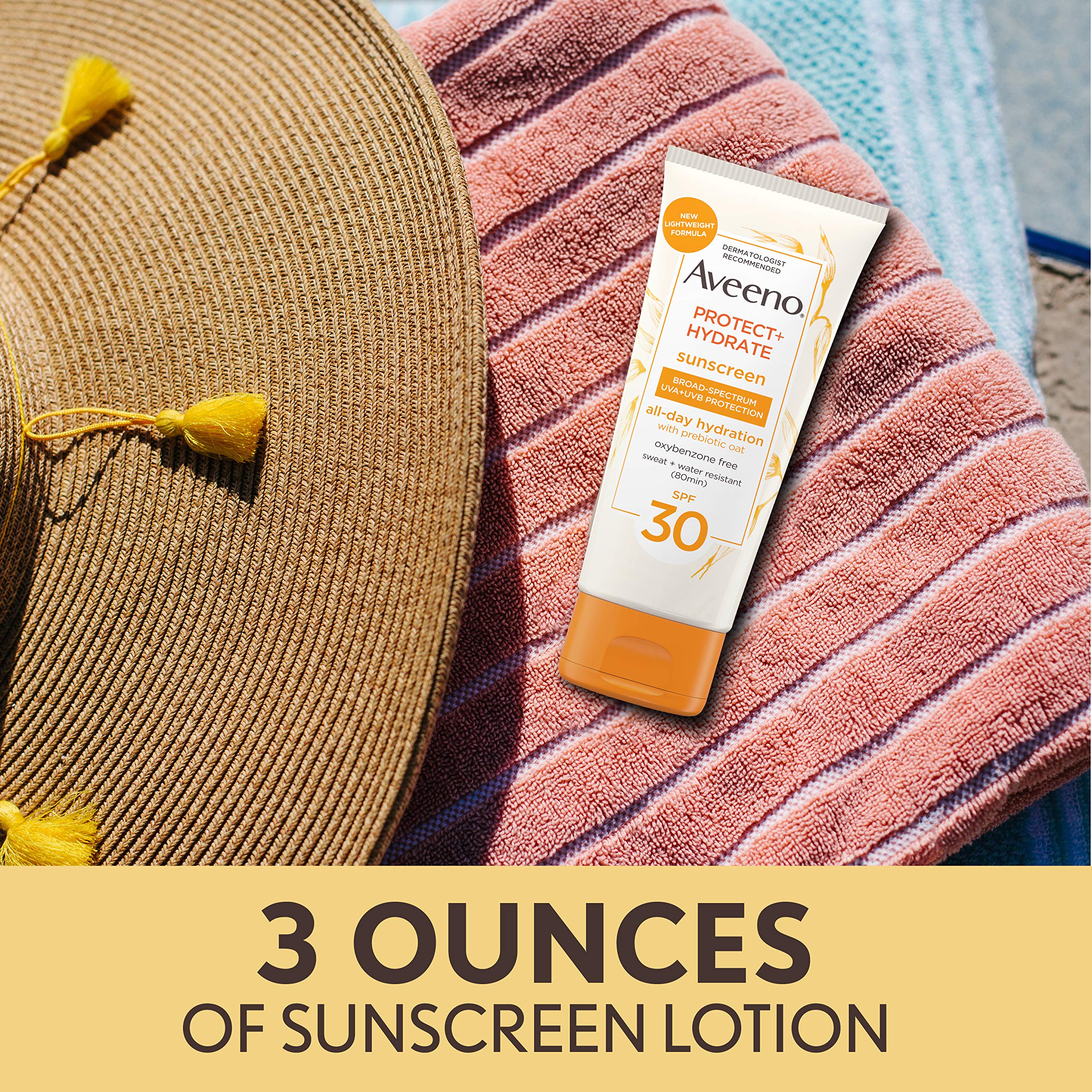 Aveeno Protect + Hydrate Moisturizing Body Sunscreen Lotion With Broad Spectrum Spf 30 & Prebiotic Oat, Weightless & Refreshing