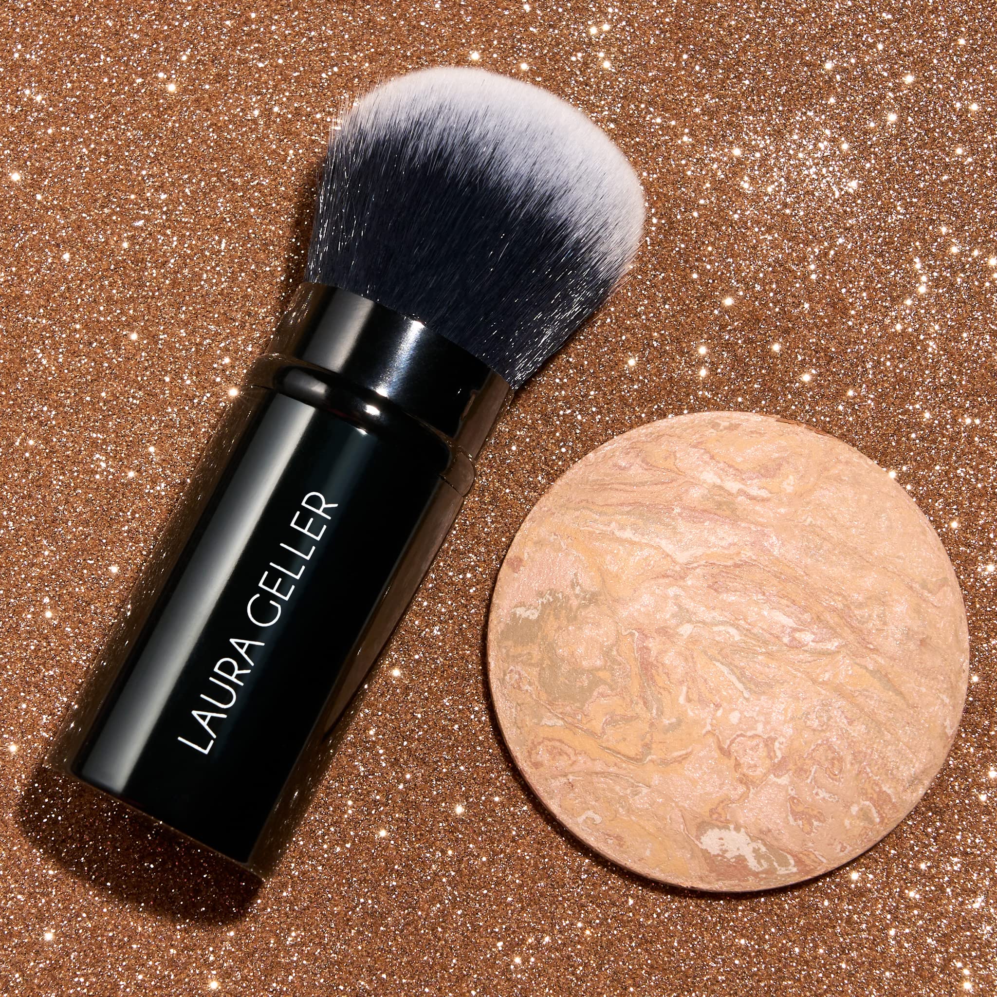 LAURA GELLER NEW YORK Get Glowing Kit (2pc): Baked Balance-n-Glow Illuminating Powder Foundation, Light + Airbrush Kabuki Makeup