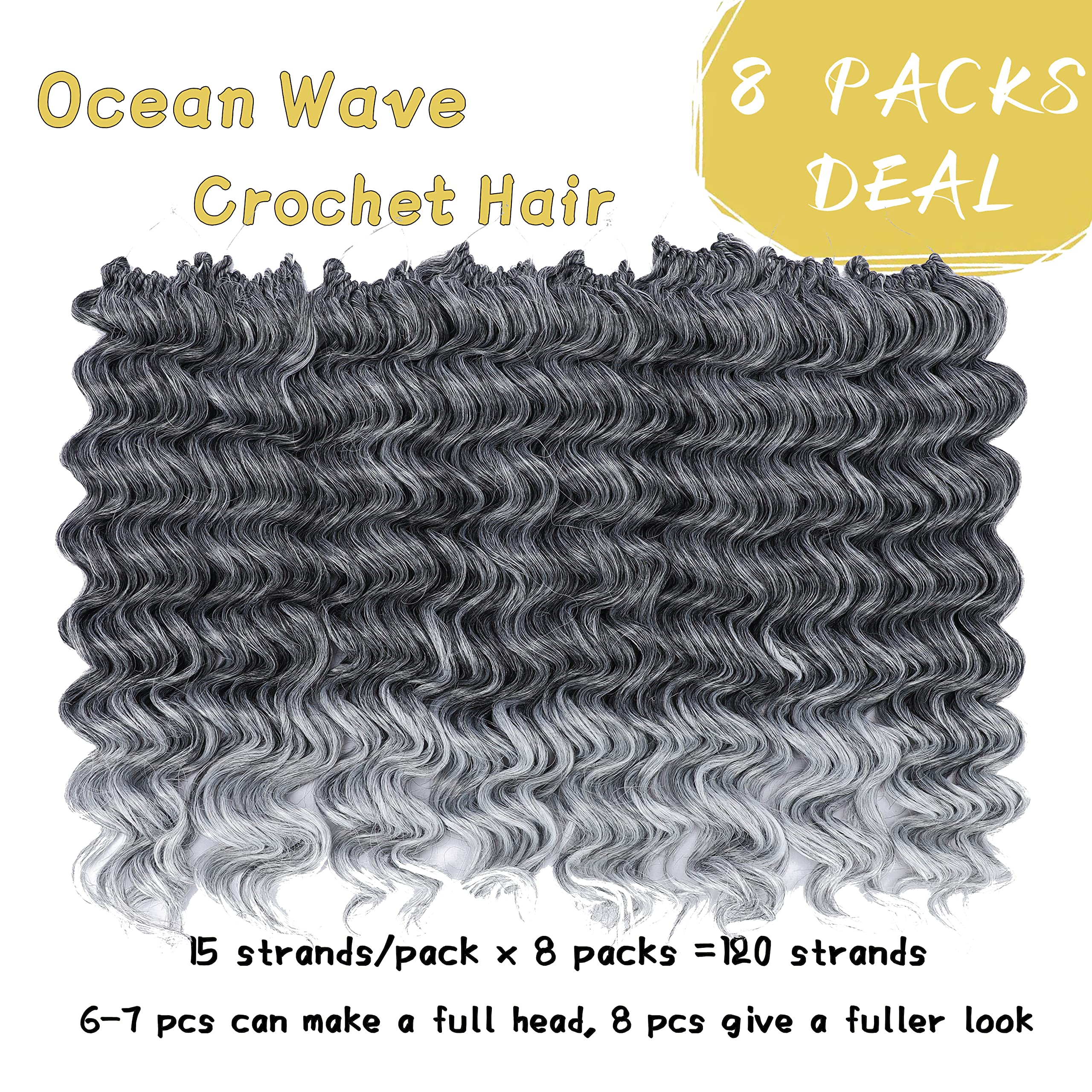 8 Packs Ocean Wave Crochet Hair Water Wave Crochet Hair For Women 14 Inch Short Curly Crochet Hair Beach Curl Deep Twist Crochet